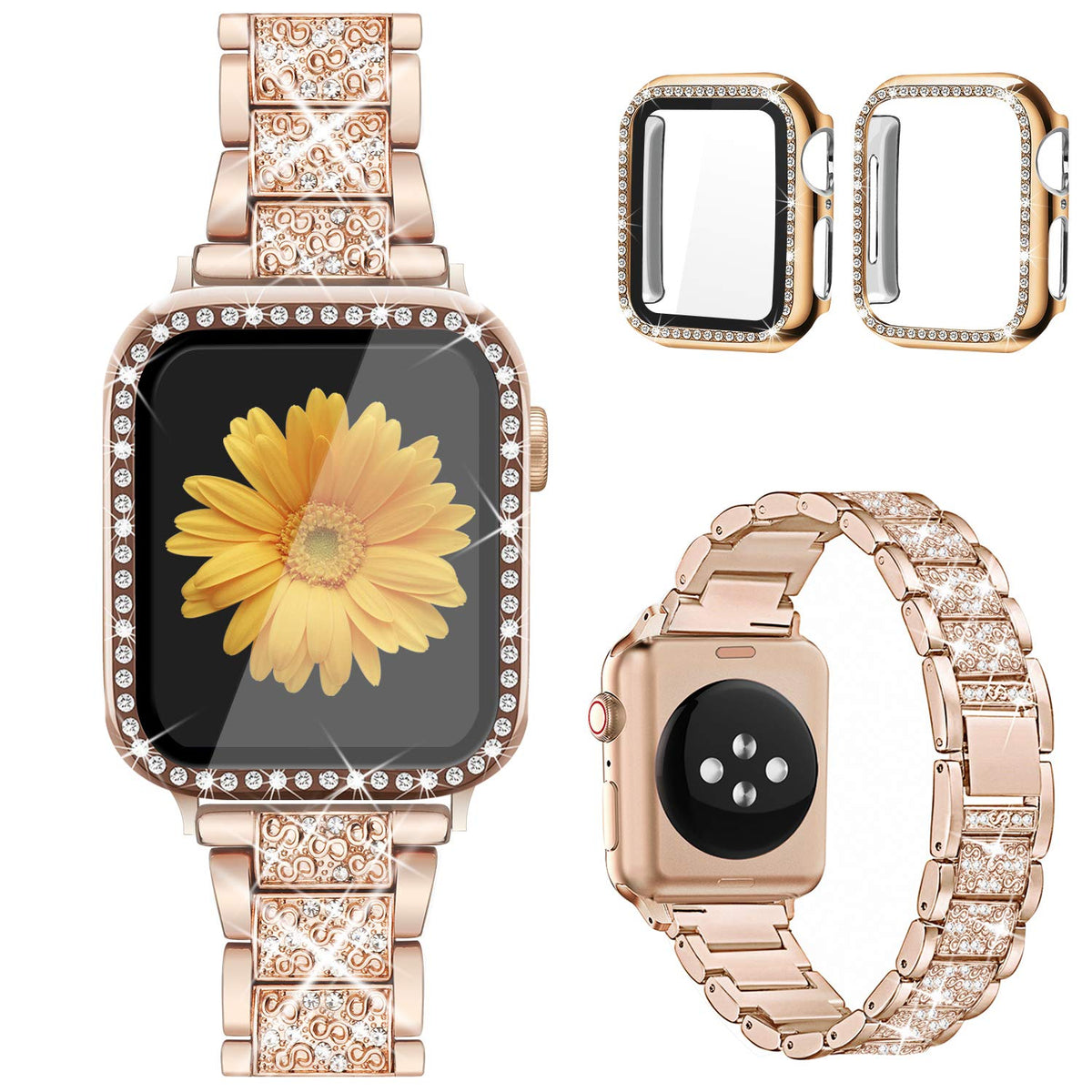 Mesime Compatible For Apple Watch Band With Screen Protector Case, Jewelry Replacement Band 45Mm 44Mm 42Mm 41Mm 40 Mm 38Mm 2 Pac