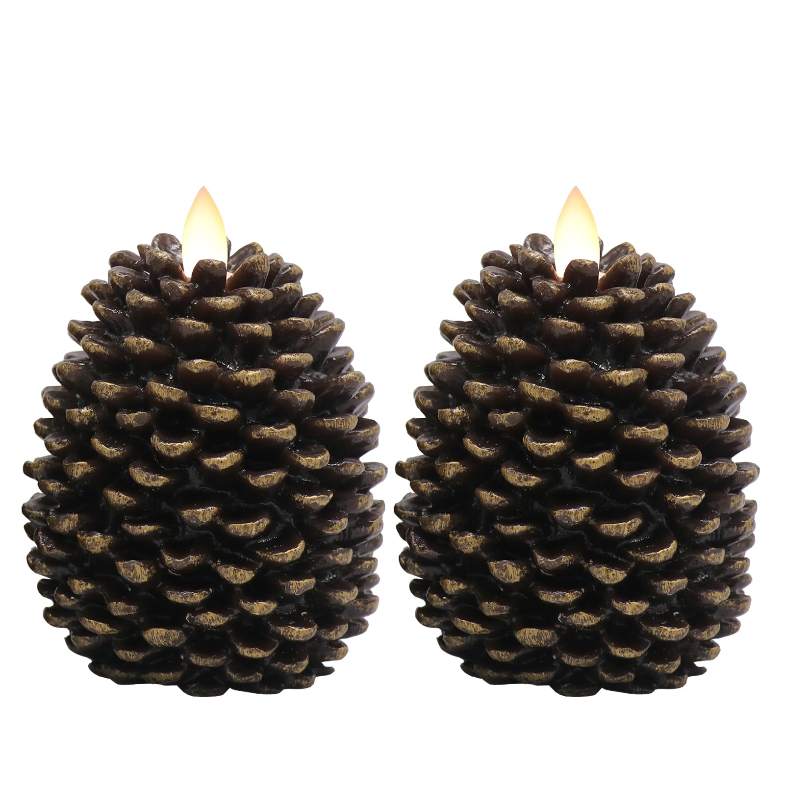 Eldnacele Pine Cone Flameless Candles Battery Operated With 6 Hour Timer Unscented Real Wax Flat Wick Flickering Pinecone Led Ca