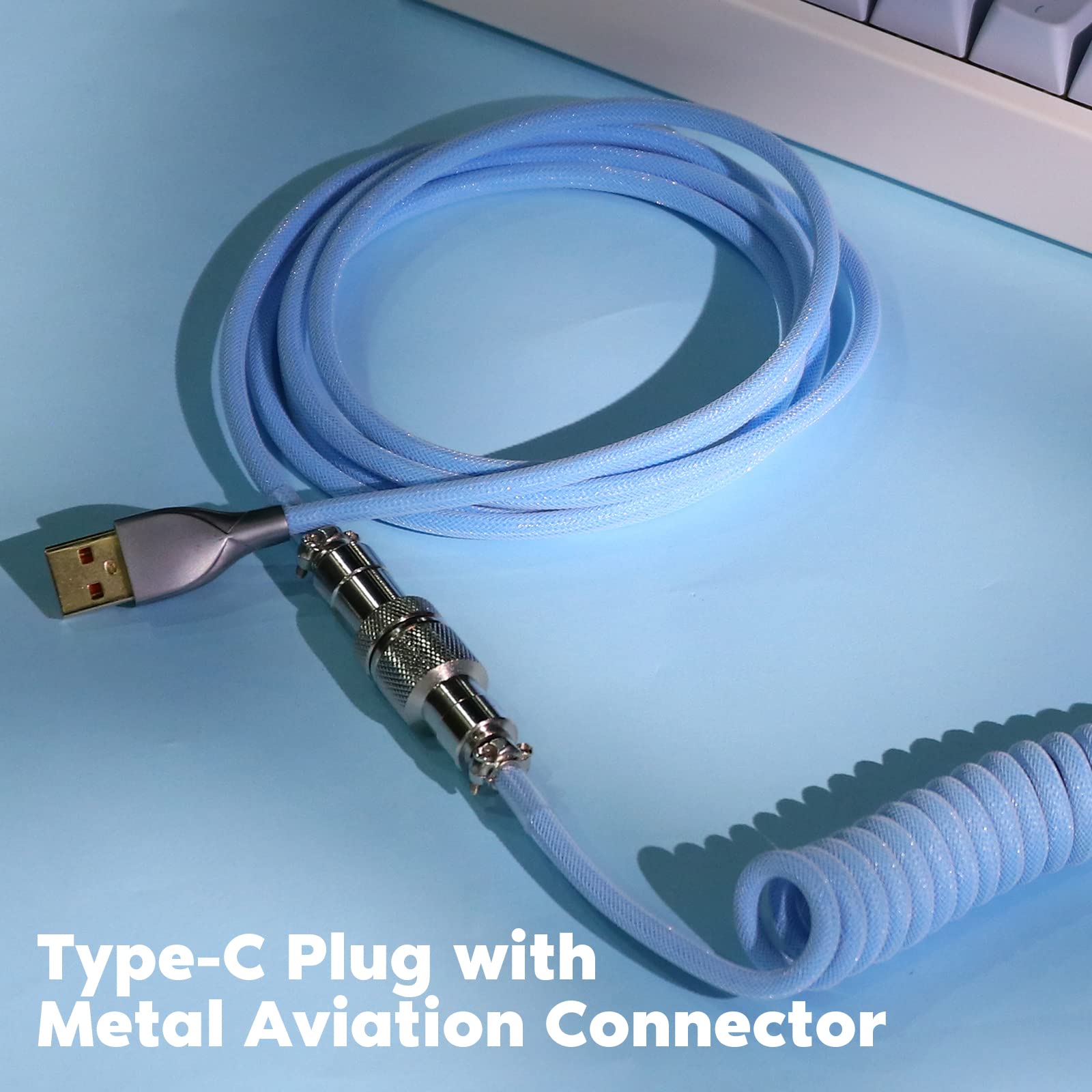 Epomaker Mix 1.8M Coiled Type-C To Usb A Tpu Mechanical Keyboard Space Cable With Detachable Aviator Connector For Gaming Keyboa