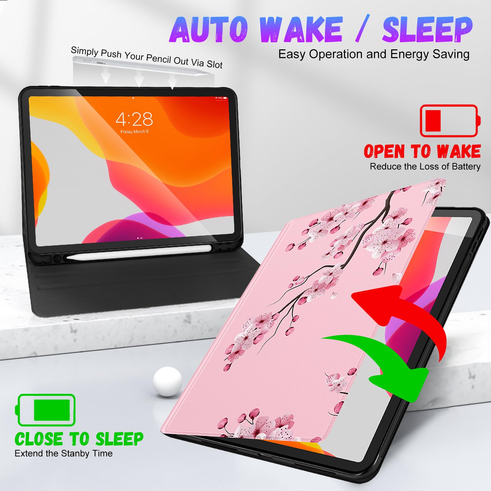 Uppuppy For Ipad Air 11 Inch Case, Air 5Th/4Th Generation 10.9, Pro 11'' Case Cute Kids Women Girls Girly Flower With Apple Penc