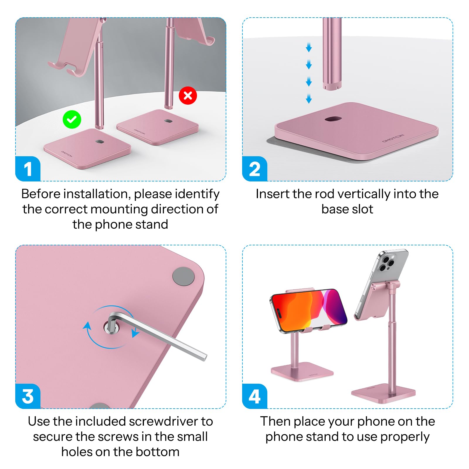 Cell Phone Stand, Omoton Adjustable Angle Height Desk Phone Dock Holder For Iphone Se 2/11 / 11 Pro/Xs Max/Xr, Samsung Galaxy S2