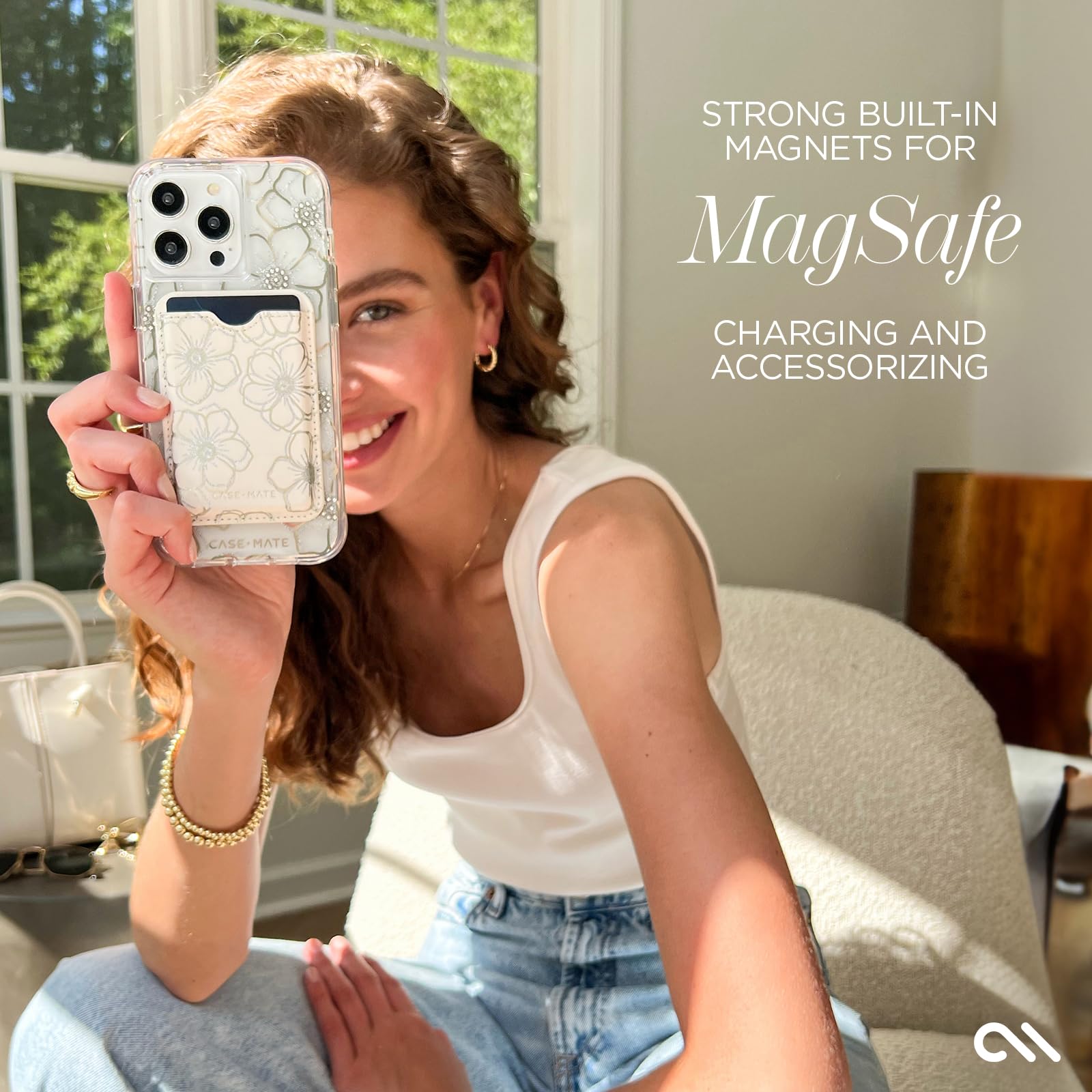 Case Mate Iphone 15 Pro Max Case   Floral Gems [12Ft Drop Protection] [Compatible With Magsafe] Magnetic Cover With Sparkly Rhin