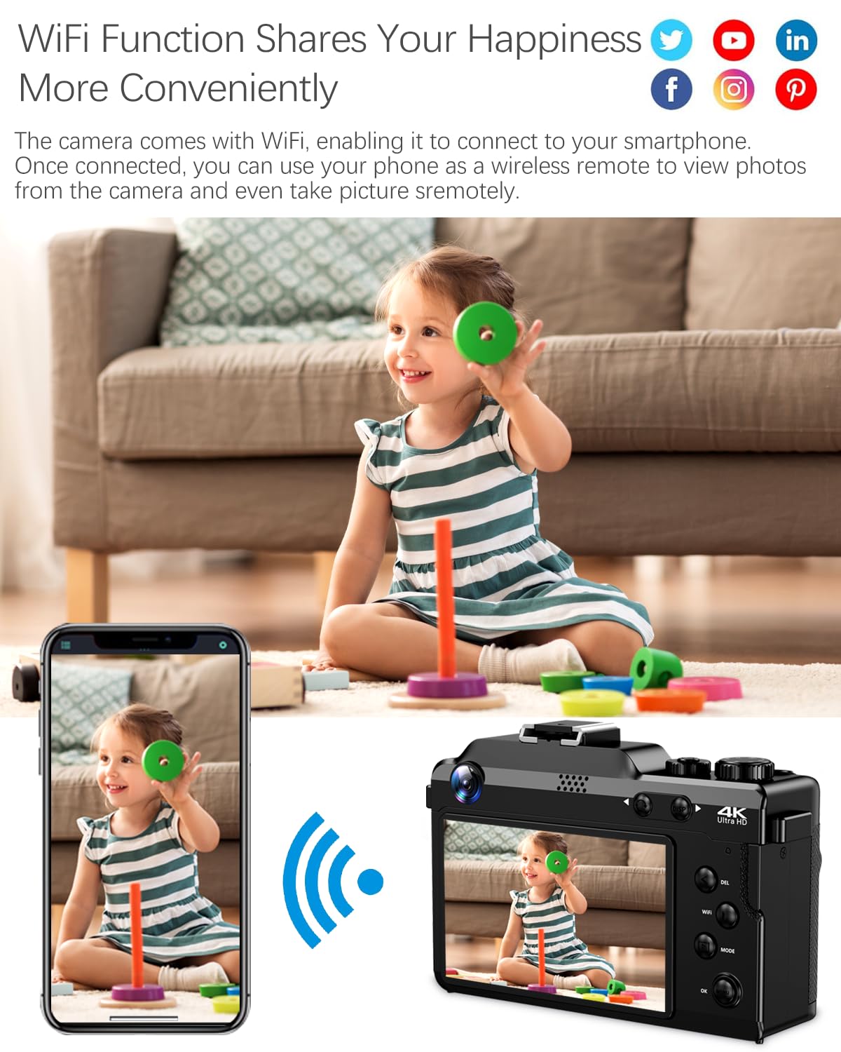 Yatao Digital Camera With Wifi, 4K 64Mp Photography Camera Kit For Youtube, Front And Rear Dual Camera For Convenient Selfie, Eq