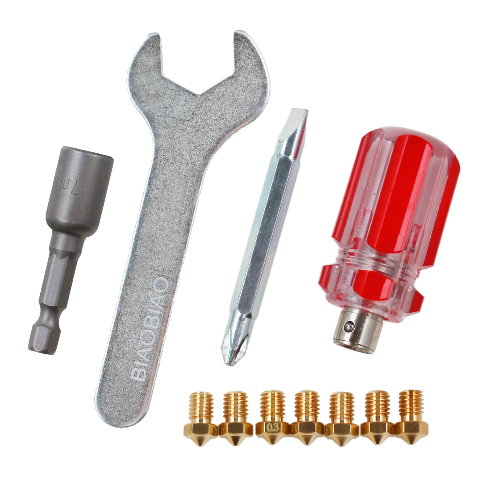 Biaobiao 3D Printer Nozzles + 4 Diy Tools For J Head E3D V5 V6 0.2Mm 0.3Mm 0.4Mm 0.5Mm 0.6Mm 0.8Mm Nozzle Tool For Nozzle Replac