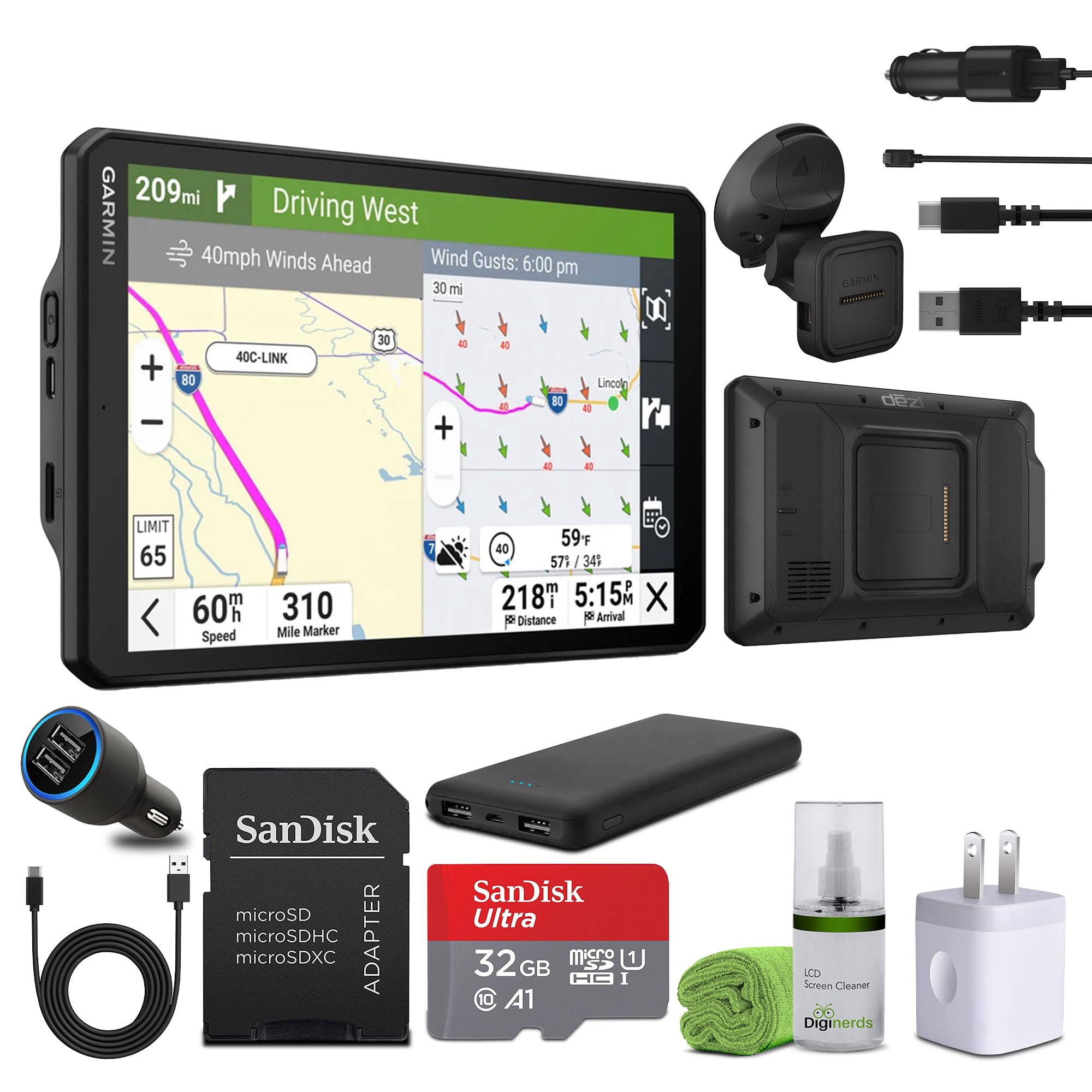 Garmin Dezl OTR820 GPS Truck Navigator 8 Display Touchscreen, Commercial GPS Navigation for Semi-Truck Driver Bundle with 32GB S