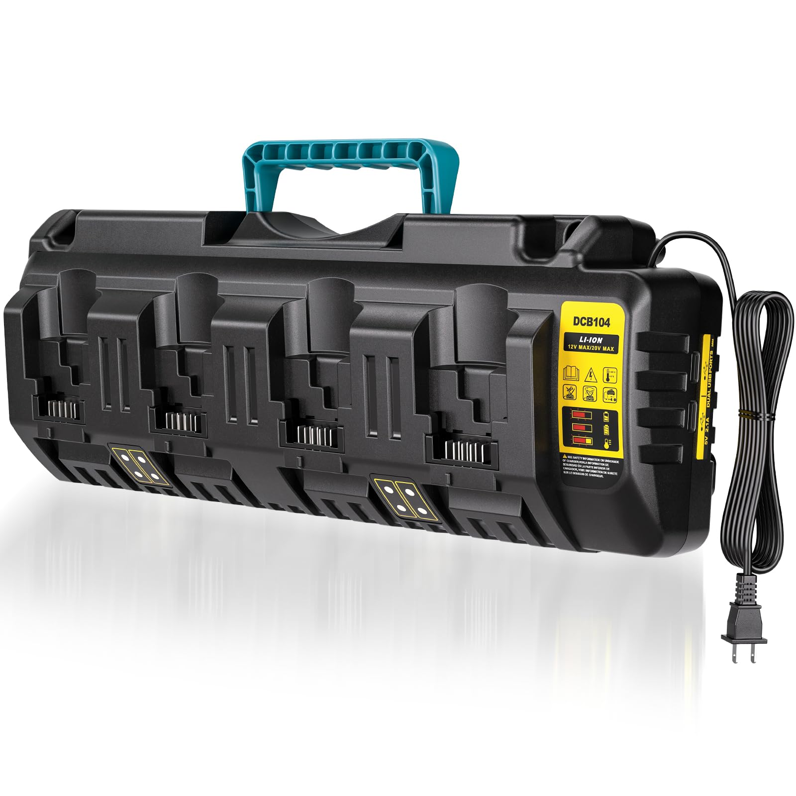 Mewryytuo 4 Port Fast Charger Station Compatible with Dewalt 12V MAX, 20V MAX, and FLEXVOLT 20V/60V MAX Battery, 12 Amp (3A Each