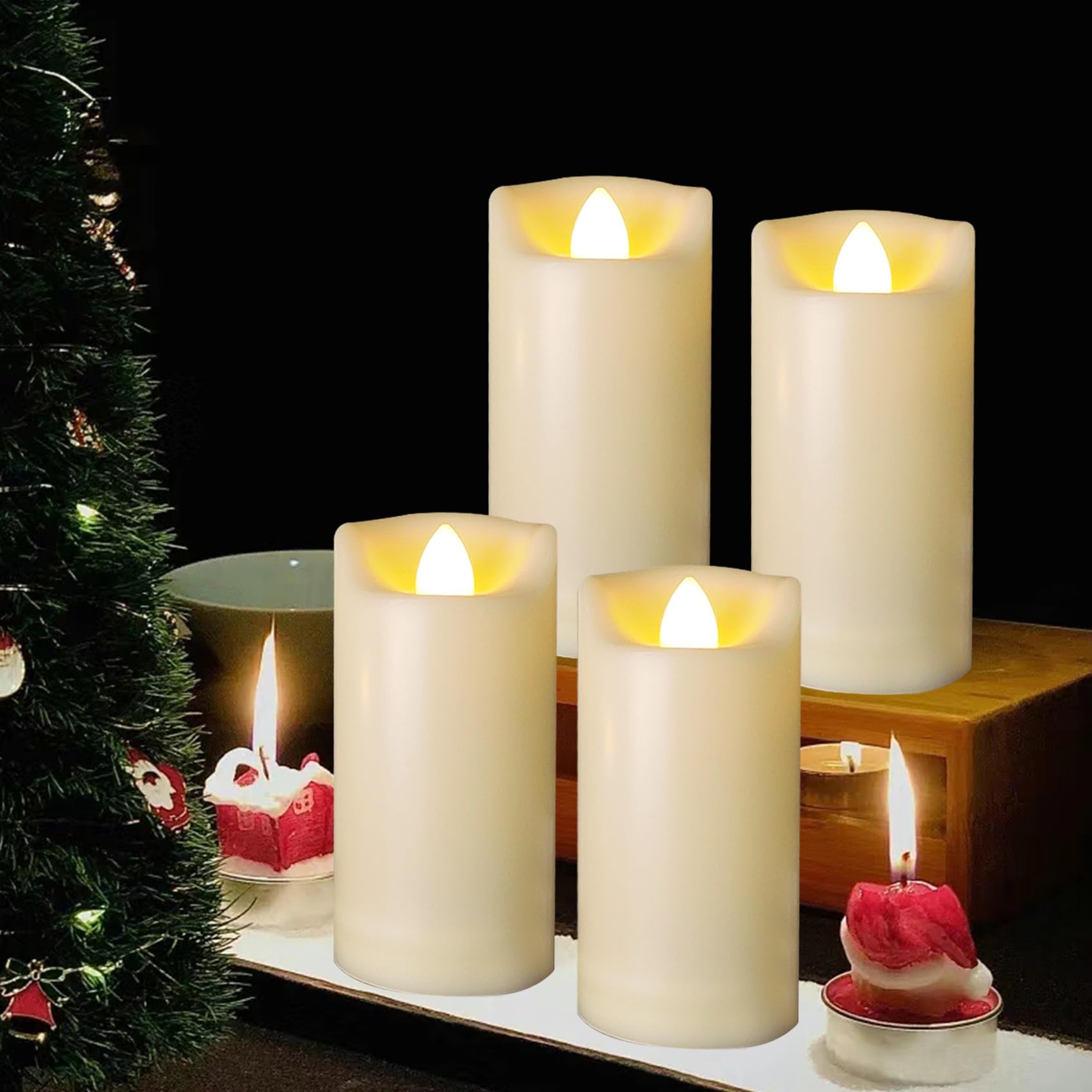 4 Pack Led Battery Operated Candles 2''X4'' Plastic Flickering Flameless Candles With Timer Outdoor Waterproof Wedding Party Hal