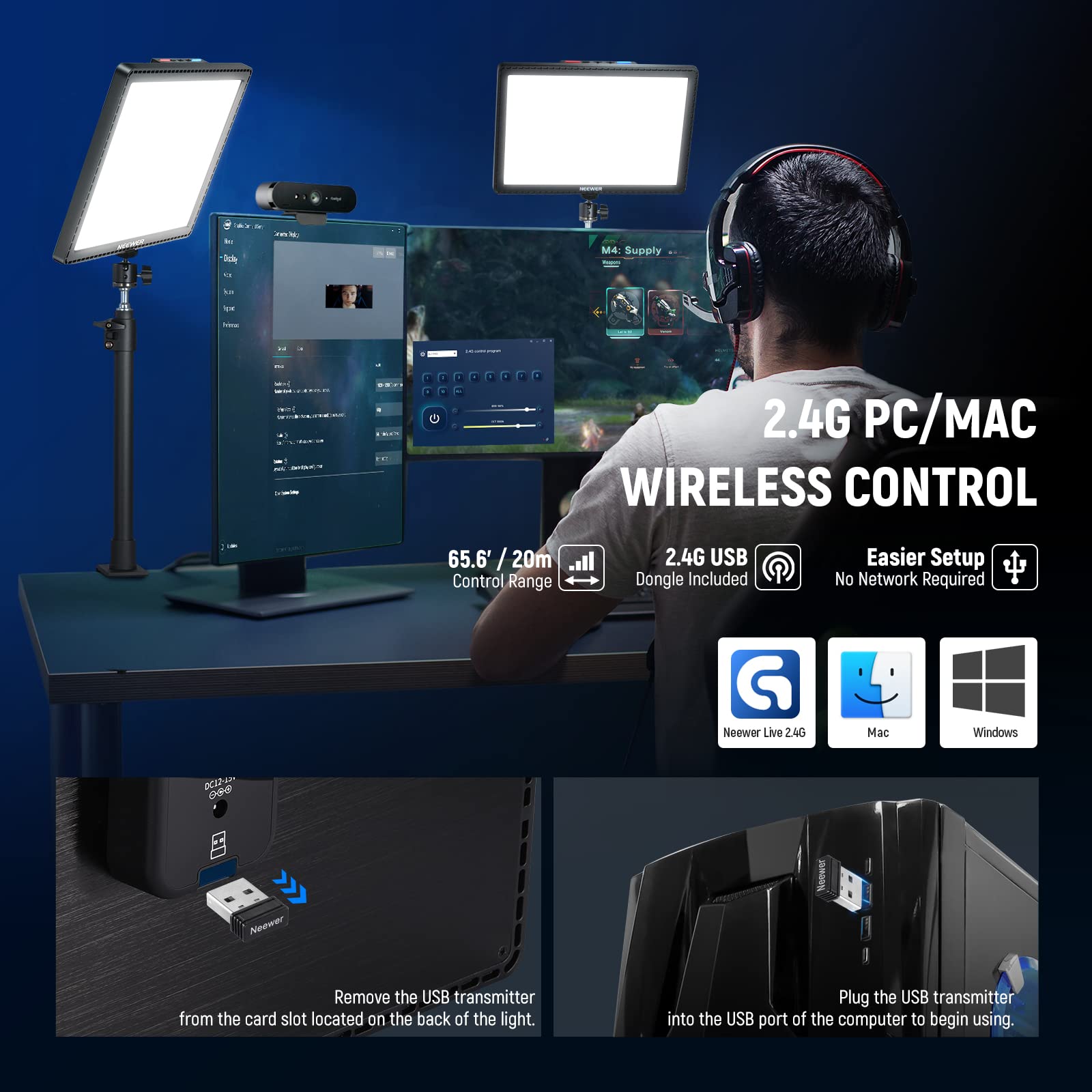 Neewer Gl1 Pro 15.5'' Key Light Streaming Light, Video Light With 2.4G Pc/Mac Ios/Android App Control, 2800Lm Led Panel Light Wi