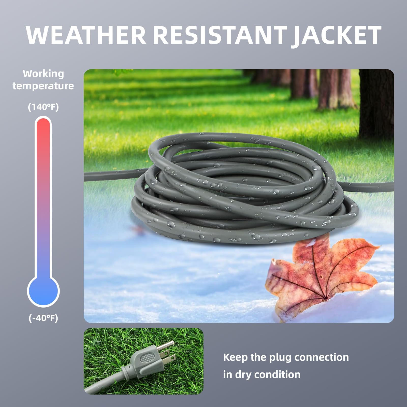 Ep 2 Pack 6 Ft Outdoor Extension Cord, 16/3 Sjtw Heavy Duty Power Cord, 3 Prong Grounded Plug, Waterproof, Cold Resistant, 13A 1