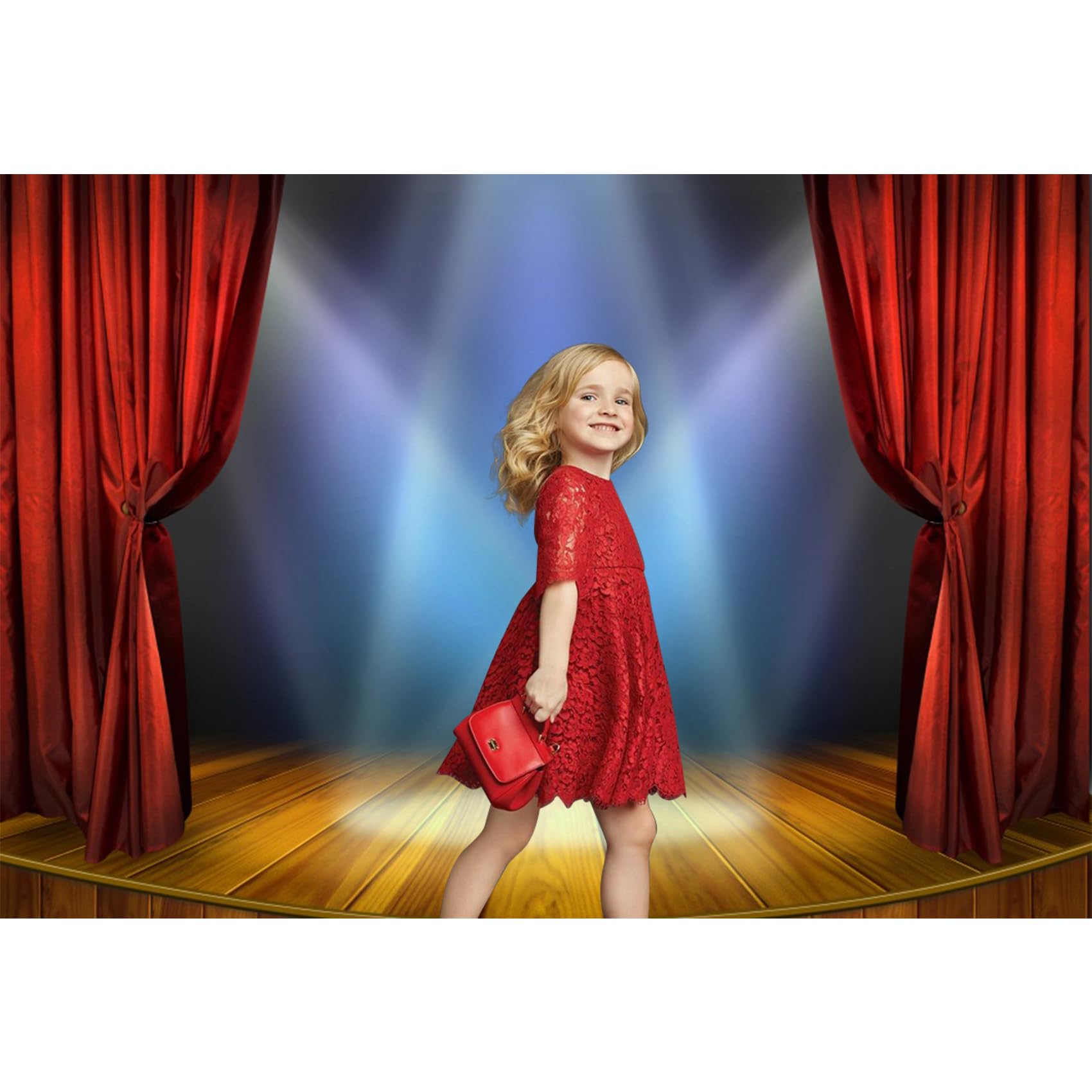 Baocicco Photography Backdrop Theater Stage Spotlights Wooden Floor Vinyl Red 7x5ft