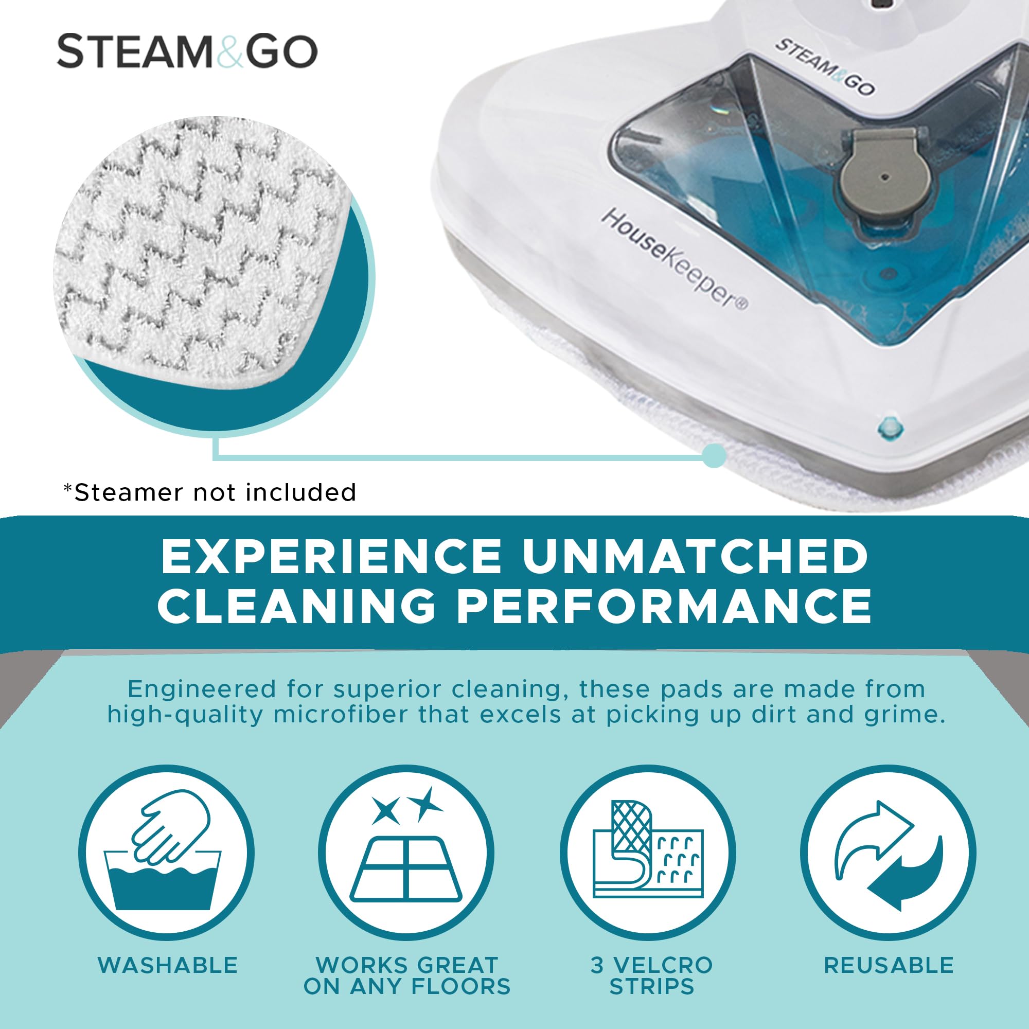 Steam & Go   Premium Steam Mop Pads With Scrubbing Strips, Microfiber Floor Steamer And Carpet Steamer Pads, Durable Steam Mops