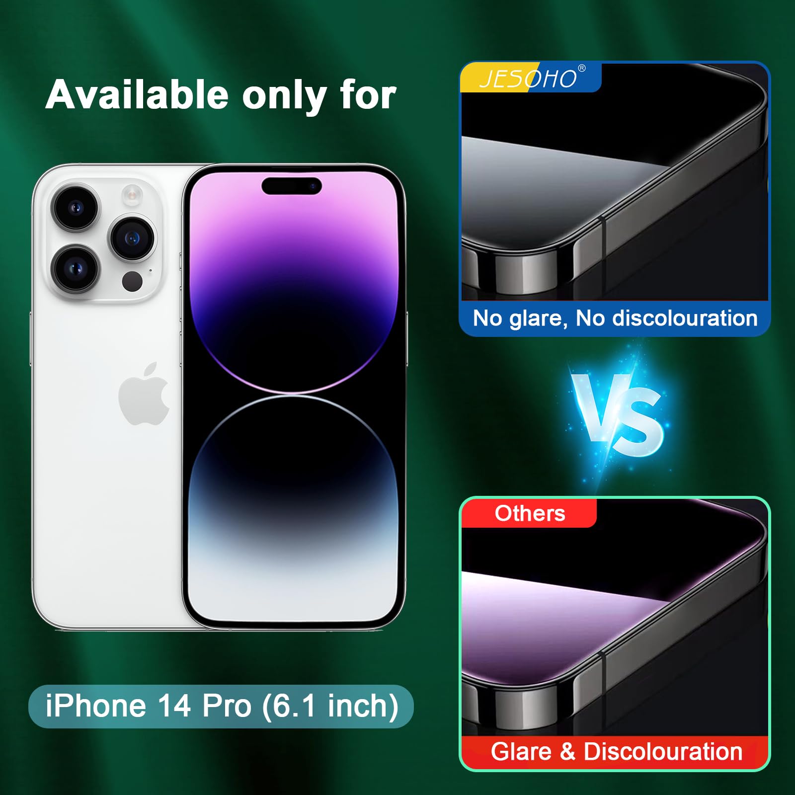 Jesoho Blue Light Screen Protector For Iphone 14 Pro (6.1'')*2 Pack + 2 Pack Camera Lens Protector,Eye Protection,Hd Blue Light