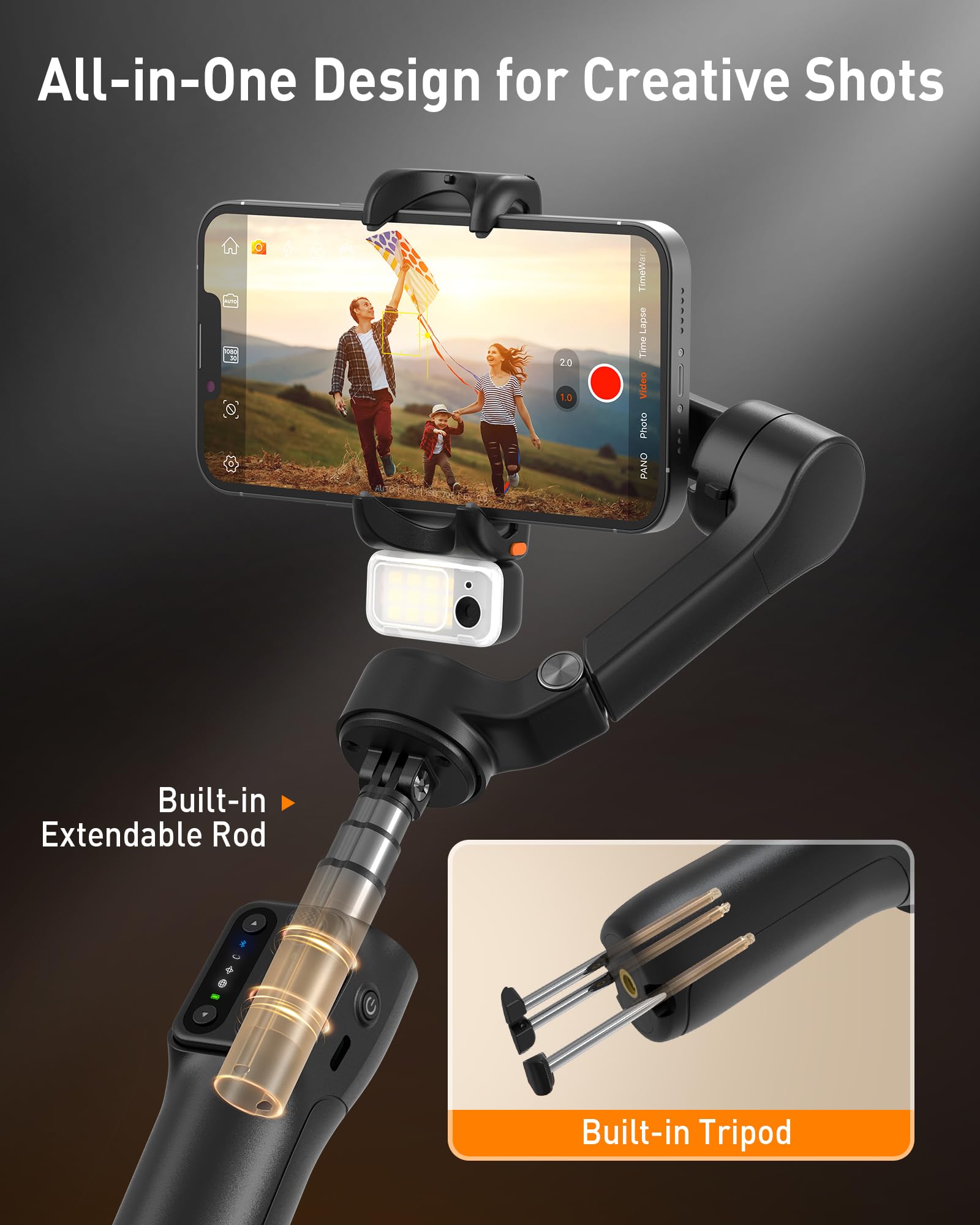 Hohem Isteady V3 Gimbal Stabilizer For Iphone, 3-Axis Phone Gimbal, Magnetic Ai Tracker, Built-In Extendable Rod & Tripod, Detac