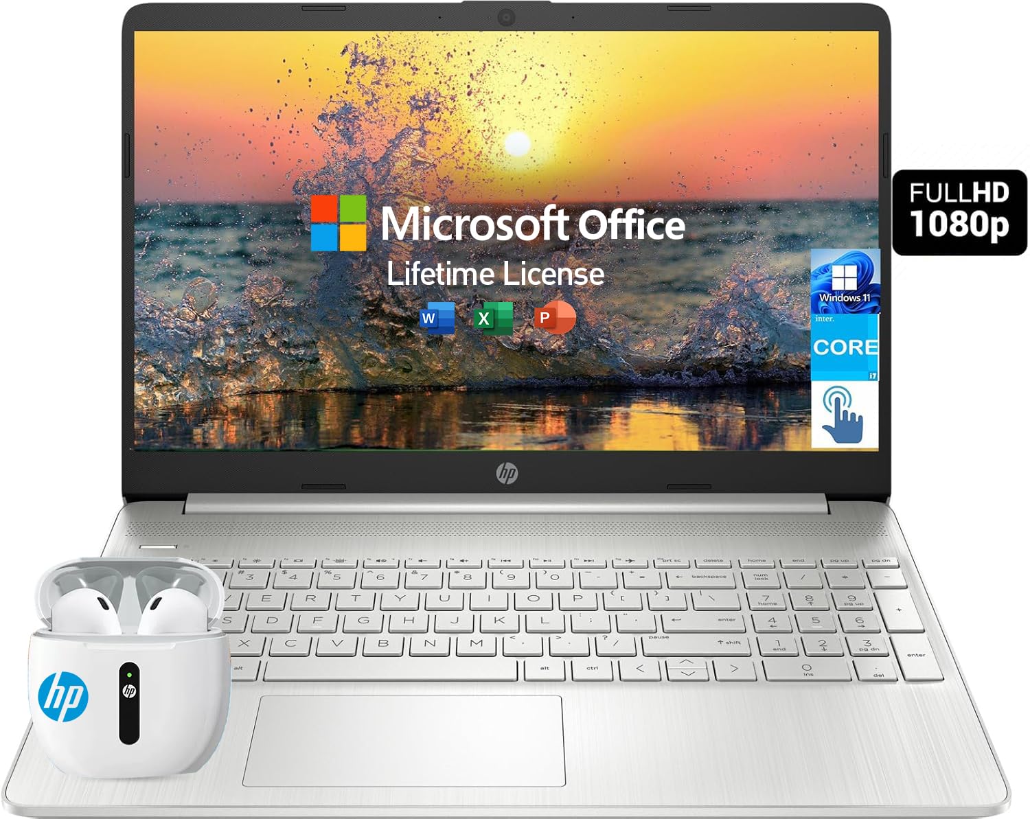 HP Laptop, 15.6 Inch FHD Touch Screen, Intel Core i7-1165G7, 12GB RAM, 512GB SSD, Windows 11 Pro, 10 Number Key, USB C, for Busi