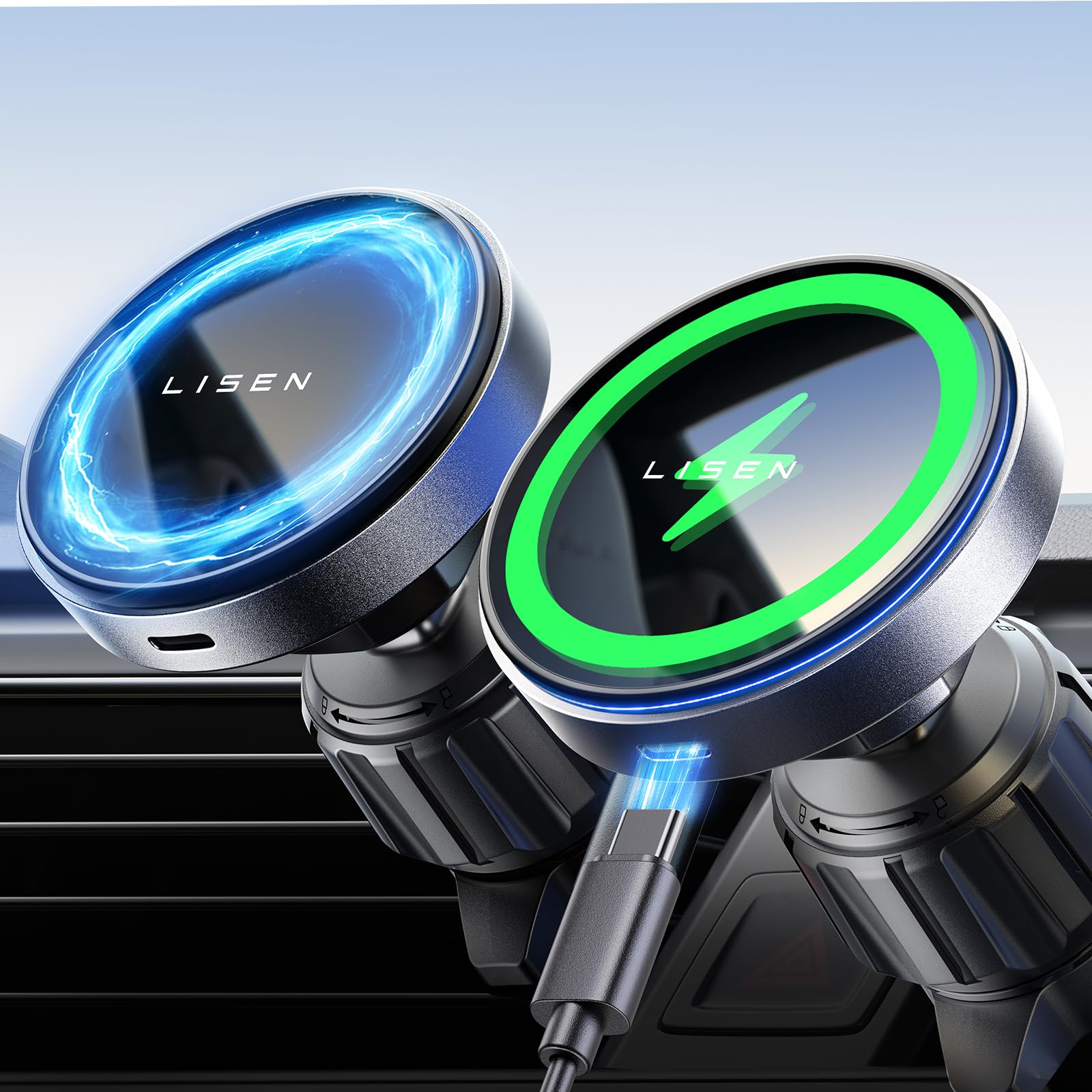 Lisen For Magsafe Car Mount Charger, Fast Charging 15W Air Vent Magnetic Wireless Car Charger For Iphone 16 Pro Max, Vent Phone