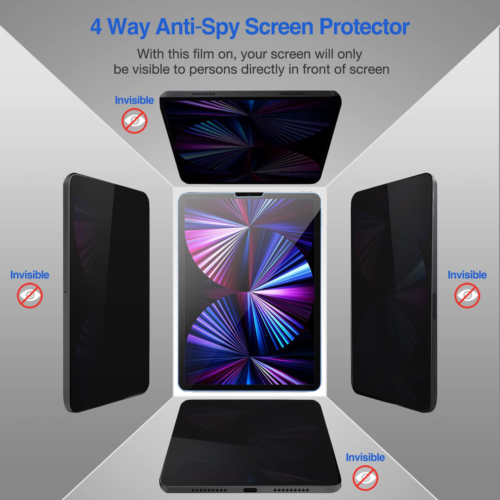 Procase 4 Way Privacy Screen Protector For Ipad Pro 11 4Th 2022, 10.9    Ipad Air 5/4, Ipad Pro 11 3Rd 2Nd 1St, 360 Degree Tempe