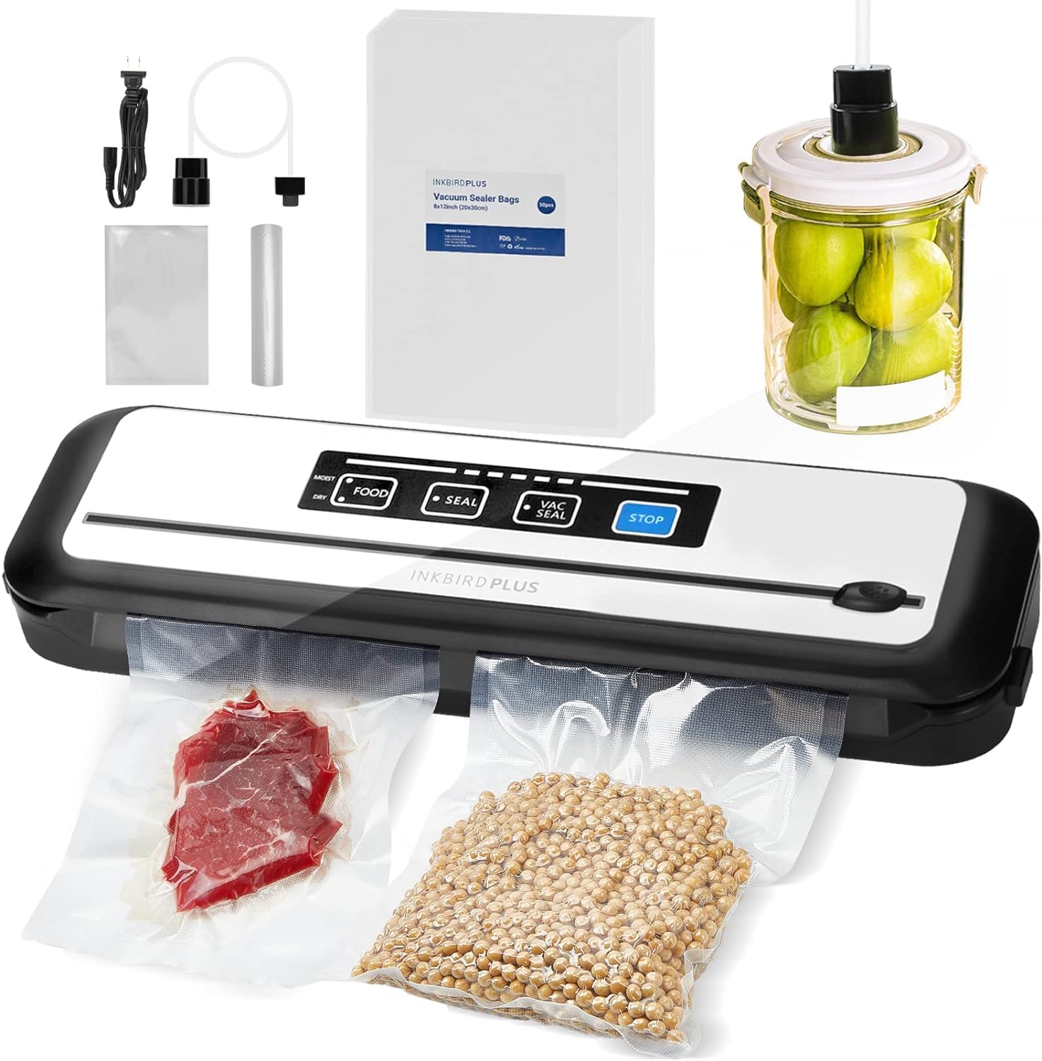 Vacuum Sealer Machine With 55 Count 8''X12'' Food Sealers Bags And 8''*79' Vacuum Sealer Roll, Inkbird Automatic Vacuum Sealers 