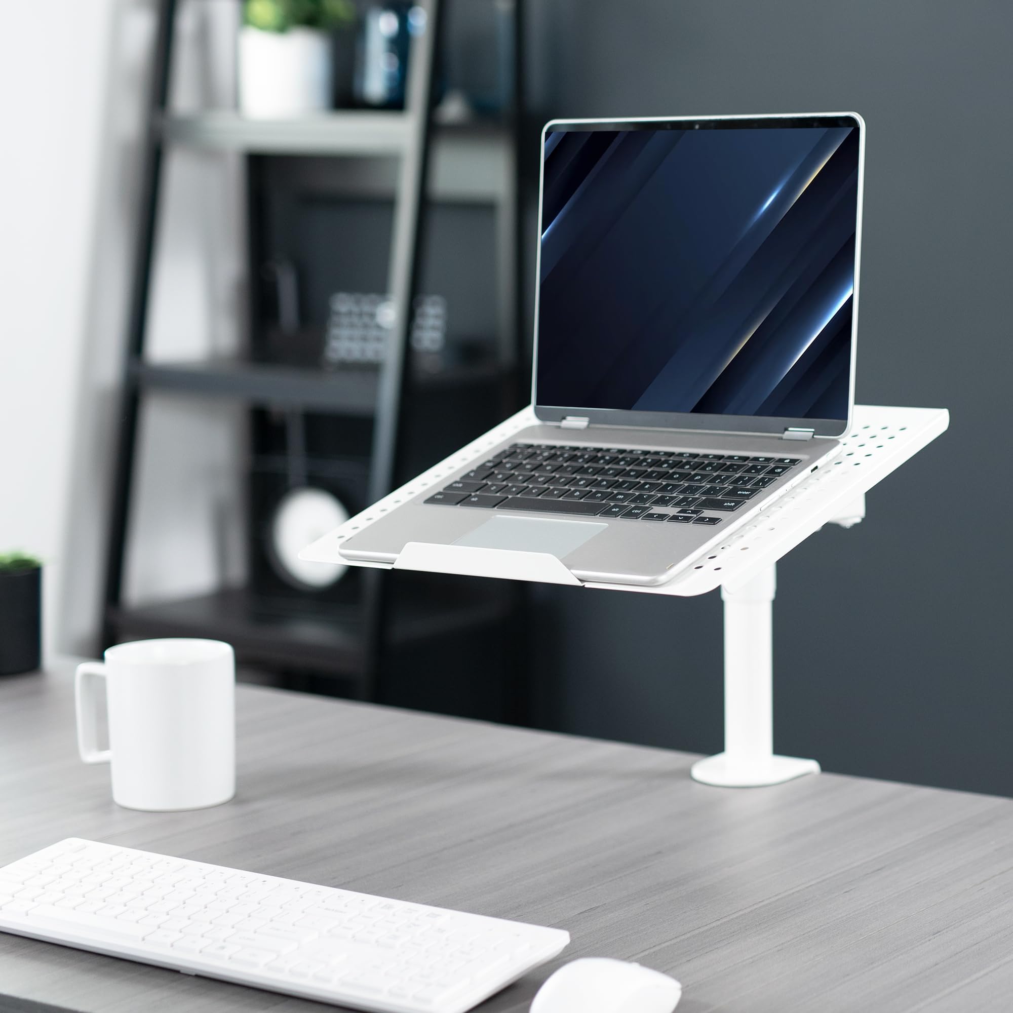 VIVO Single Laptop Notebook Desk Mount Stand, Fully Adjustable Extension with C clamp, Fits up to 17 inch Laptops, White, STAND V001LW