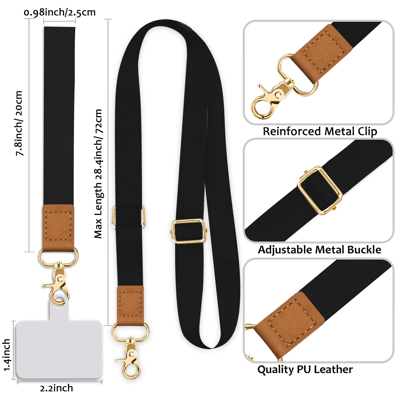 Phone Lanyard Crossbody Wrist Strap, Black Cell Phone Lanyards For Around The Neck Wristlet Adjustable Phone Strap, Lanyard For