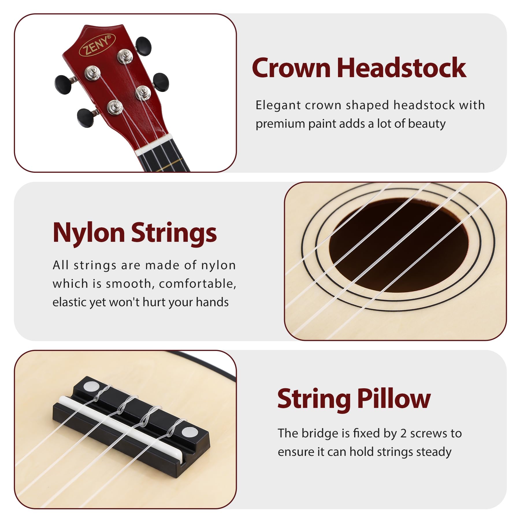 Zeny Soprano Ukulele For Beginners 21 Inch Ukelele Kit For Student Starter With Gig Bag, Strap, Nylon String, Tuner Pick