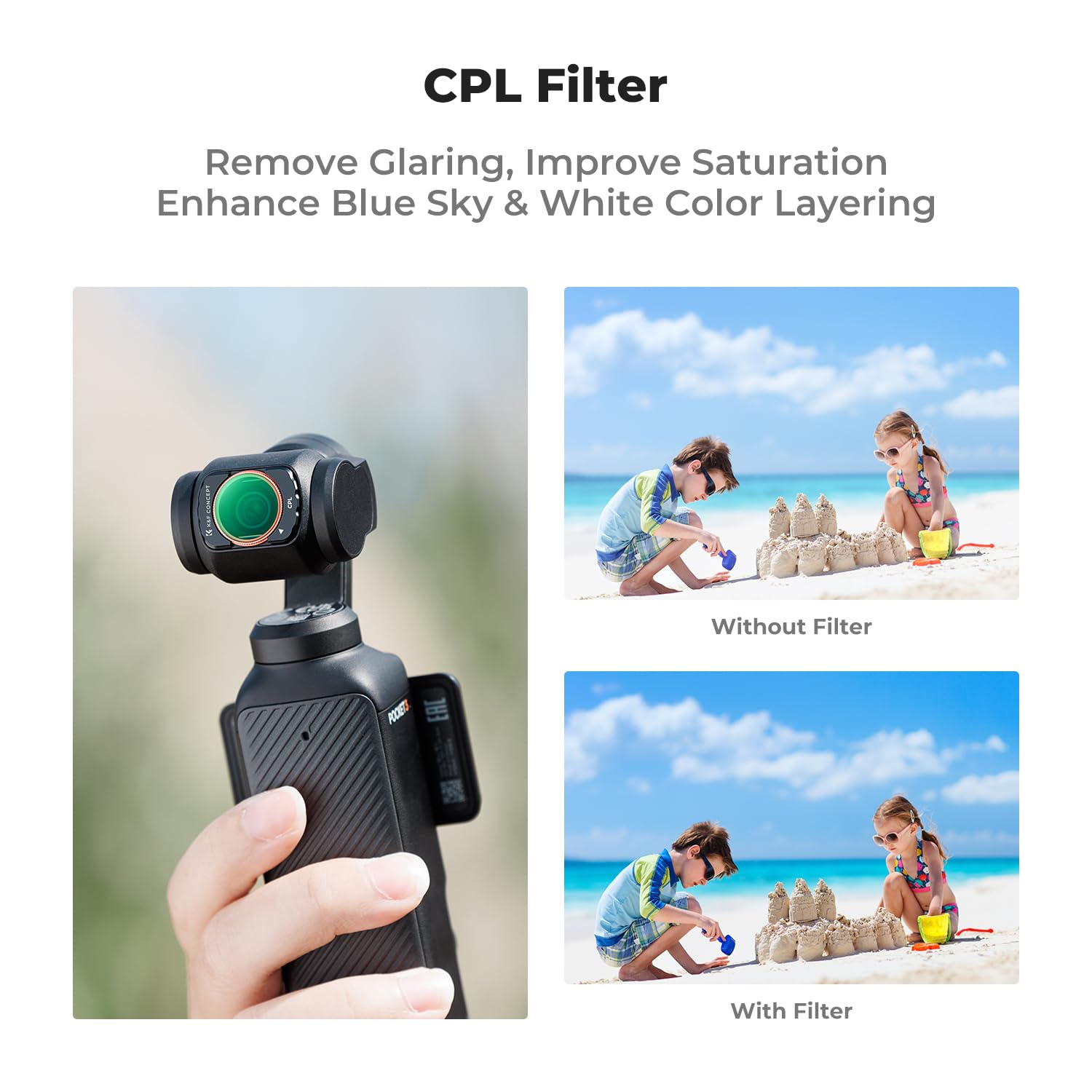 K&F Concept Magnetic Filter Set for DJI Osmo Pocket 3 CPL ND2-32 Black Diffusion 1/4 HD Optical Glass