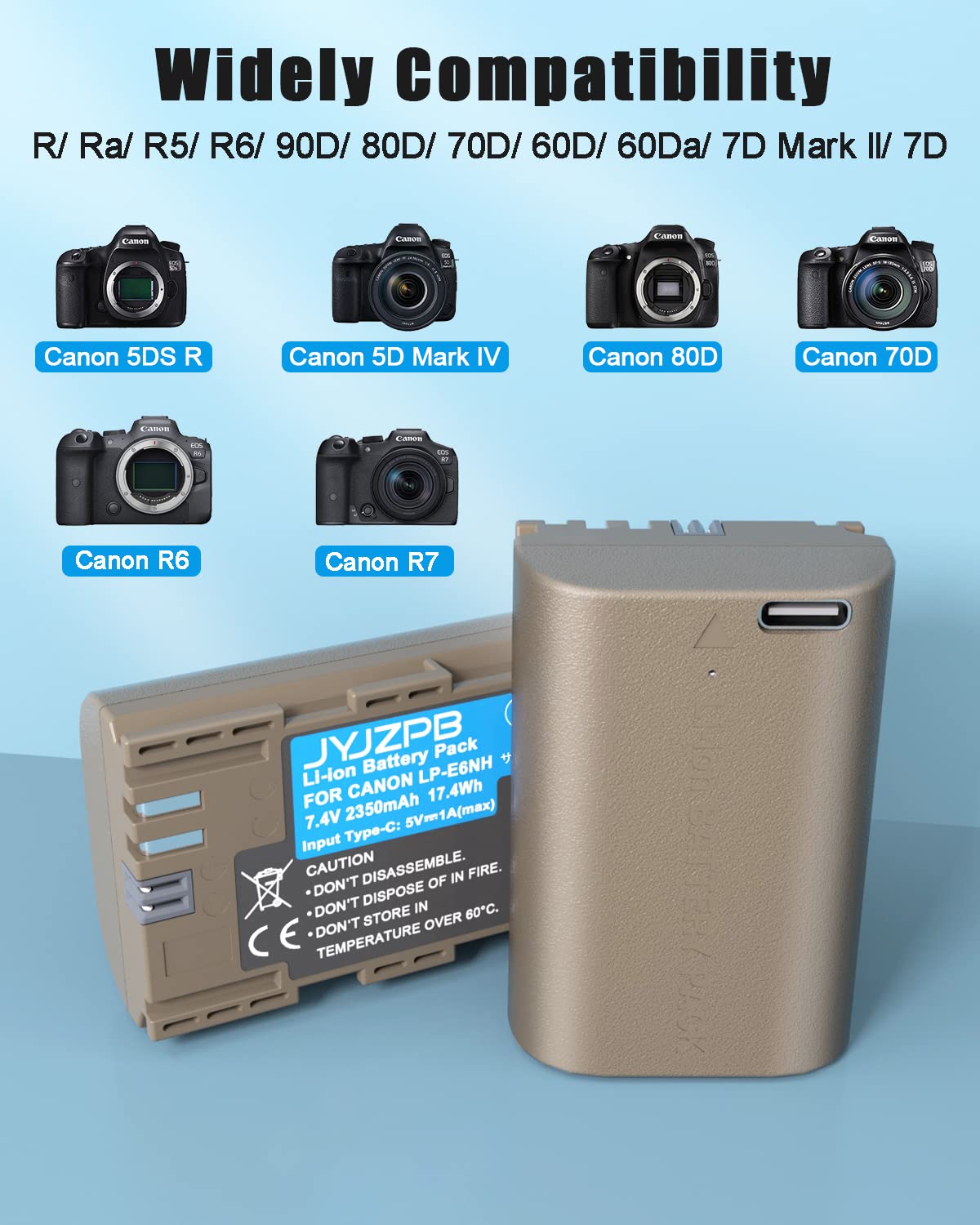 Jyjzpb 2 Pack Lp E6Nh Batteries For Canon Eos R6 R7 R R5 90D 60D 70D 80D Eos 5D Iv Eos 6D Eos 6D Ii Eos 7D Eos 7D Mark Ii Camera