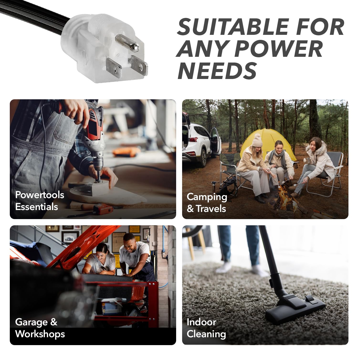 100 Ft Power Extension Cord, Indoor Outdoor, Heavy Duty, 3 Prong Sjtw, 12 Gauge, Lighted End, Extra Durability, 15 Amp 125 Volts