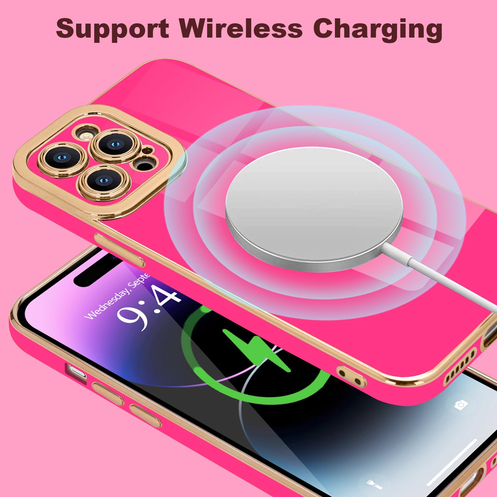 Lafunda Designed For Iphone 14 Pro Case, Luxury Cute Plating Case For Women Girls Elegant Golden Edge Shockproof Tpu Bumper Cove