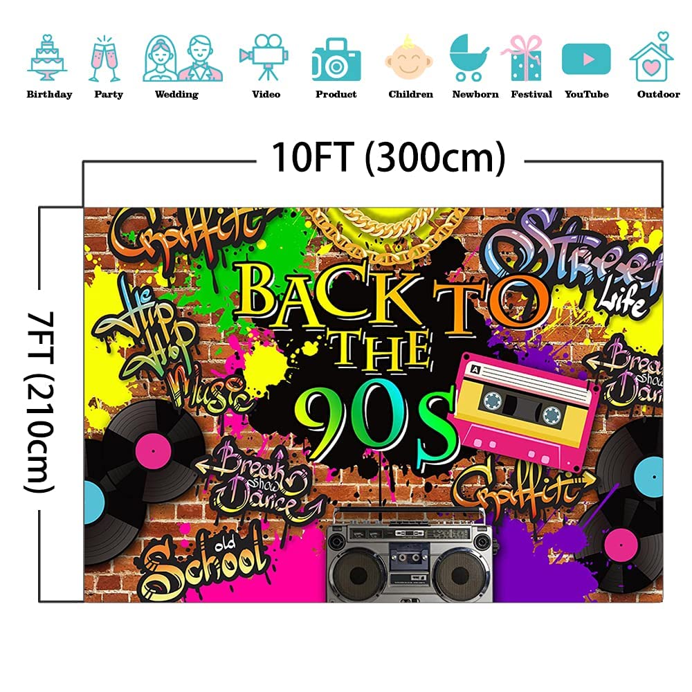 Mocsicka 90S Backdrop Hip Hop Graffiti Brick Wall Retro Radio Fashion Photography Background Back To The 90S Themed Party Banner
