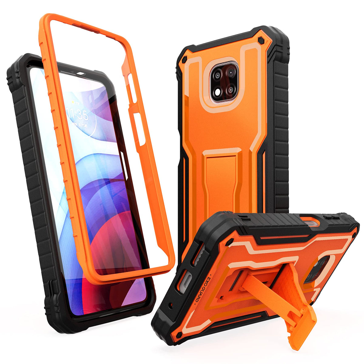 Exoguard For Moto  G  Power 2021 Case, Rubber Shockproof Full Body Cover Case Built In Screen Protector And Kickstand (Orange)