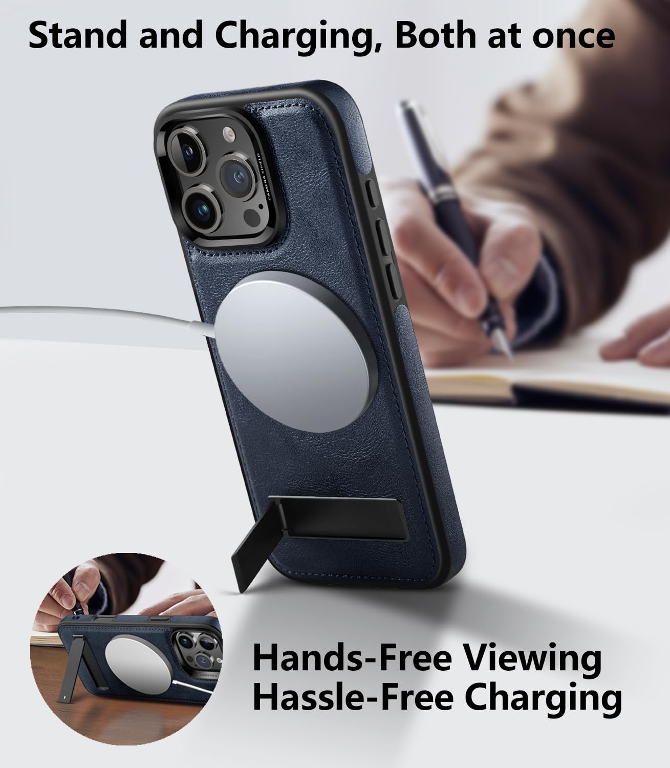 Wtcase Strong Magnetic For Iphone 16 Pro Case Leather,[Compatible With Magsafe], Slim Adjustable Kickstand Phone Case For Iphone