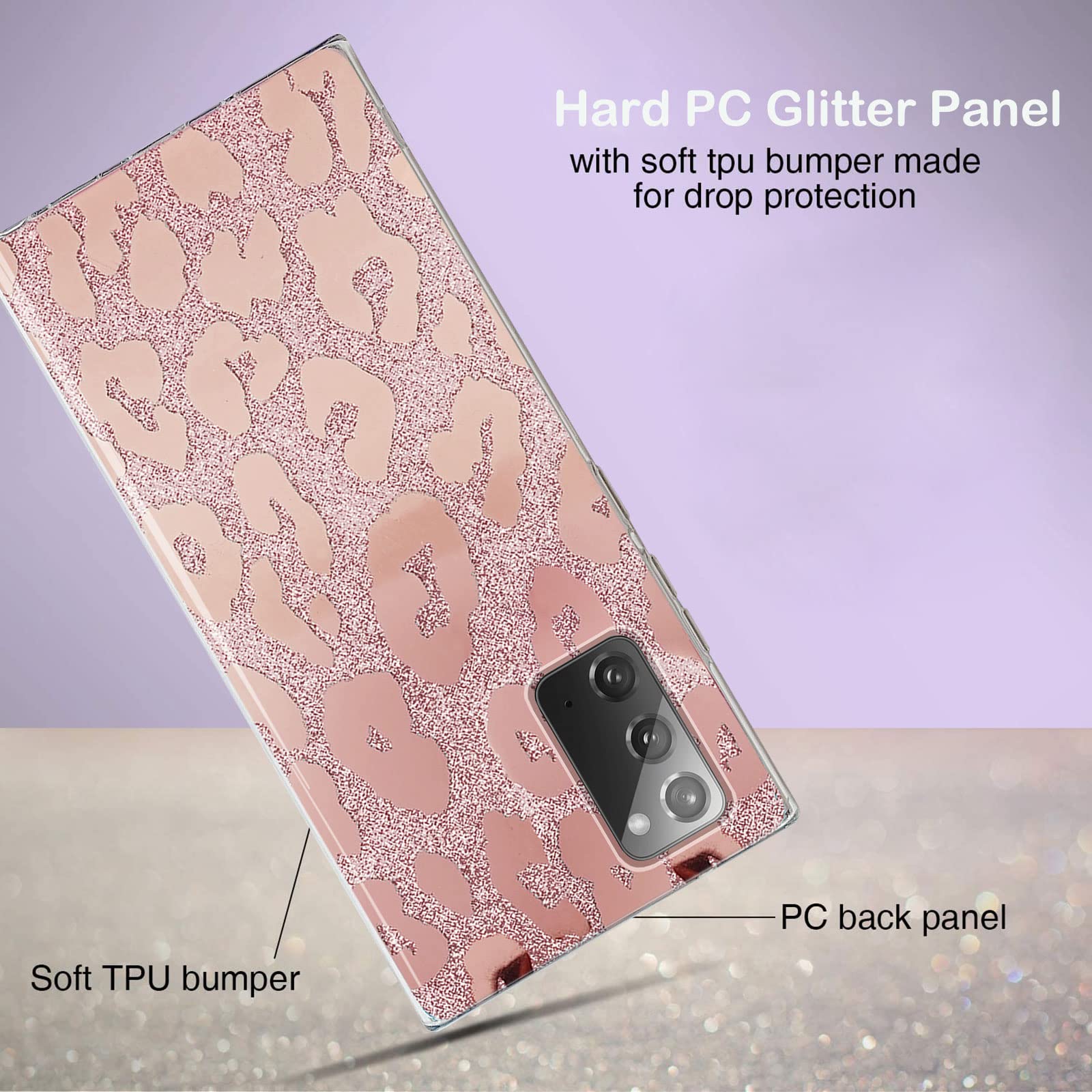 J.West For Samsung Galaxy Note 20 Case 6.7 Inch,Luxury Saprkle Bling Glitter Leopard Print Design Soft Metallic Slim Protective
