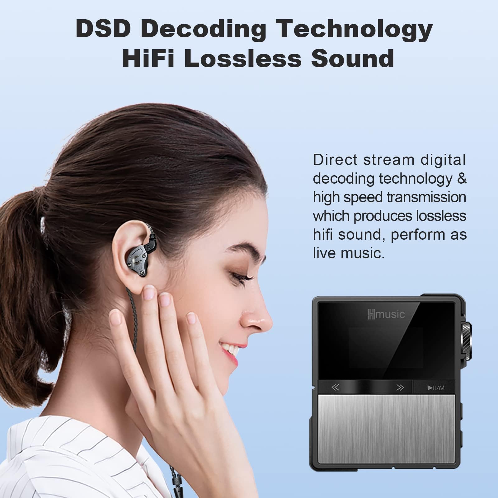 Hmusic P68 Hifi Mp3 Player With Clip, Lossless Dsd High Resolution Music Player Bluetooth, Portable Hi Res Audio Player With 16G