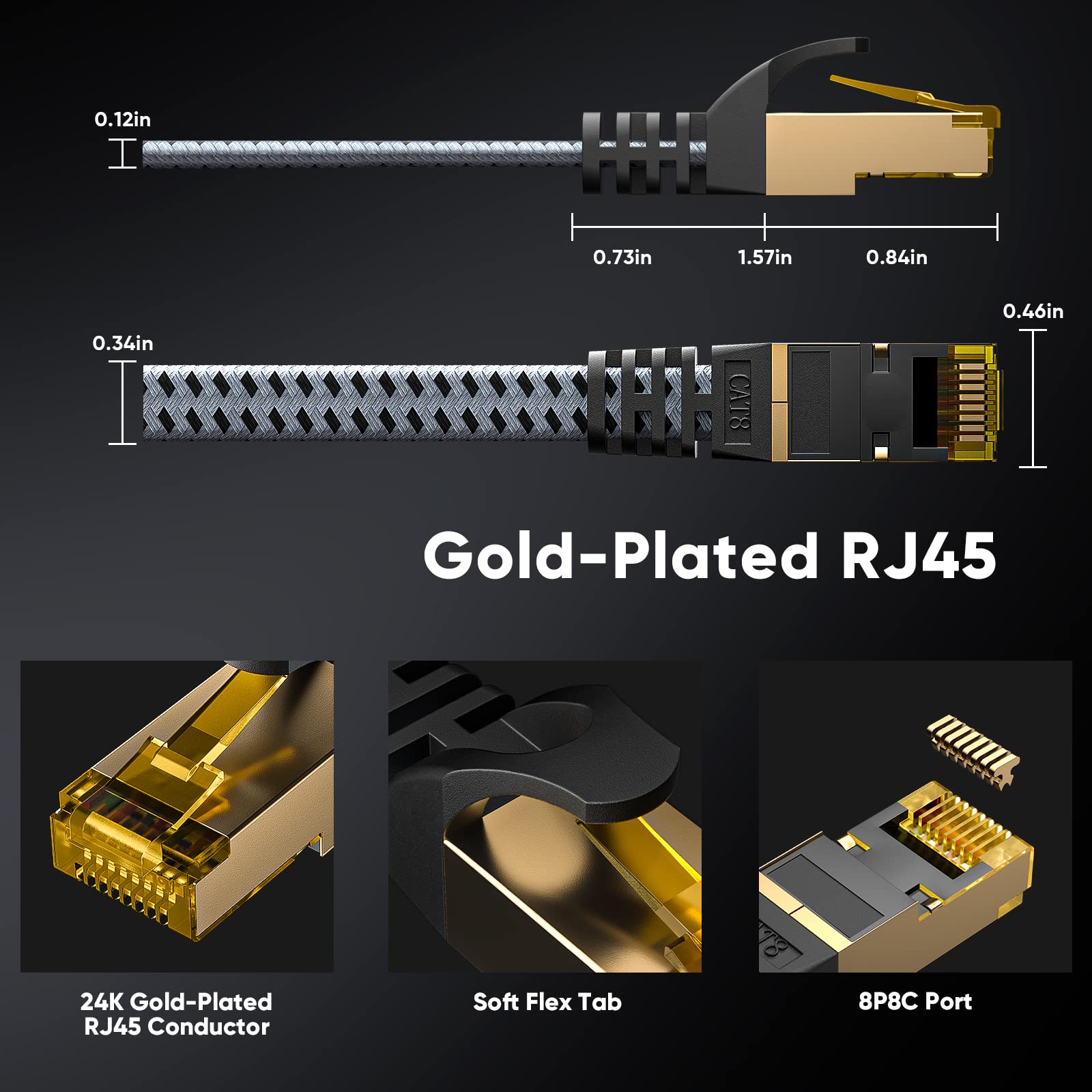 Ariskeen Cat 8 Ethernet Cable 75 Ft, 40Gbps 2000Mhz High Speed Cat8 Network Lan Patch Cord, Nylon Braided Heavy Duty Shielded Rj