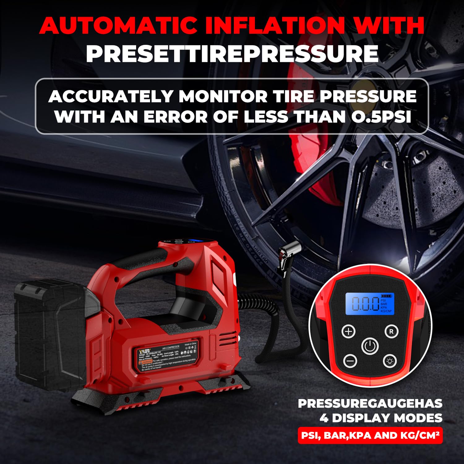 Cordless Tire Inflator Air Compressor For Milwaukee M18 Battery, 160Psi Portable Led Light Handheld Air Pump With Digital Pressu