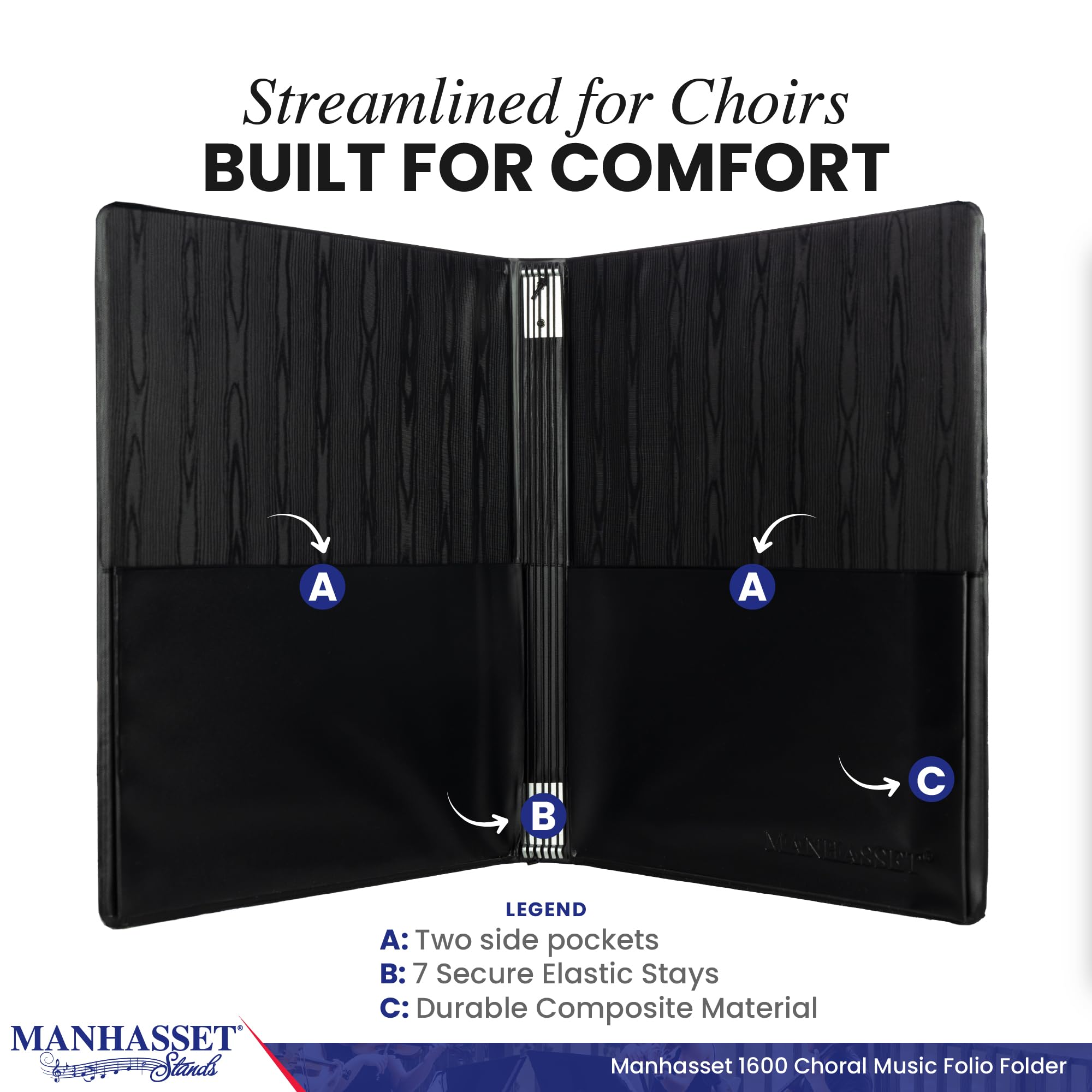 Manhasset Choir Folder With Hand Strap - Sheet Music Folder - Sheet Music Binder For Choir Members