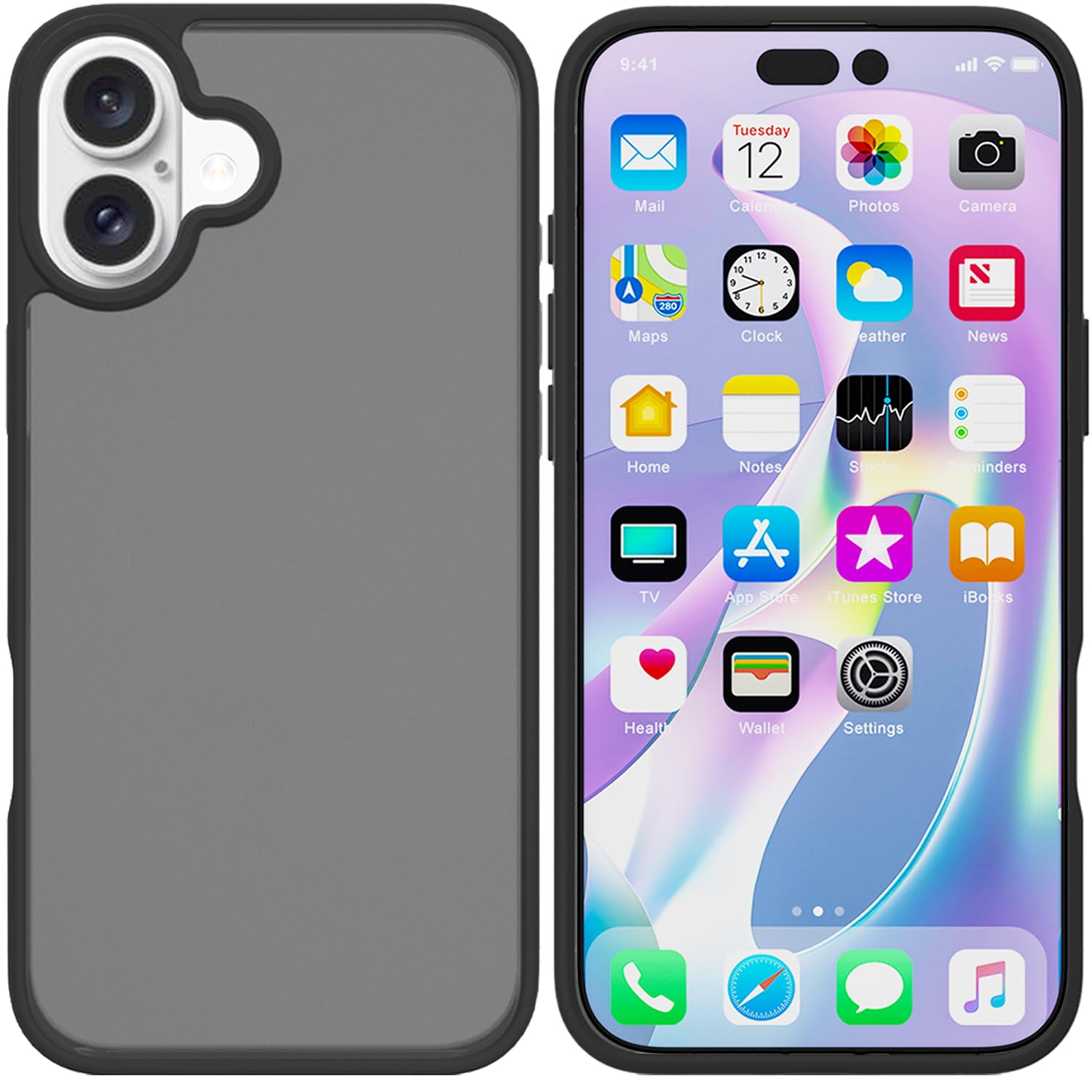 Tenoc Phone Case Compatible With Iphone 16 Plus, Black Case Translucent Protective Bumper Matte Hard Back Cover For 6.7 Inch