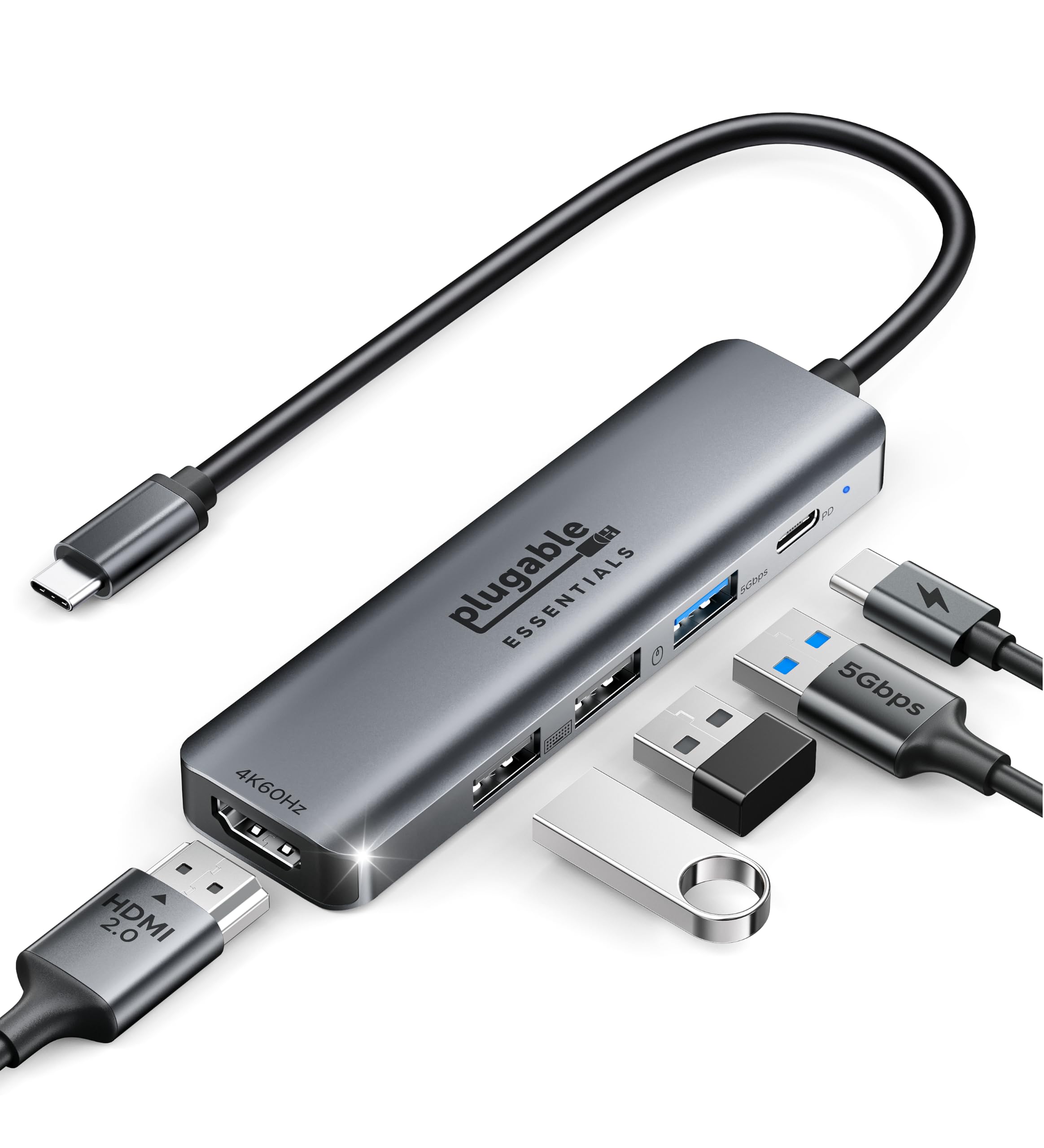 Plugable USB C Hub 5in1, USBC to HDMI Adapter 4K@60Hz, Multiport Adapter