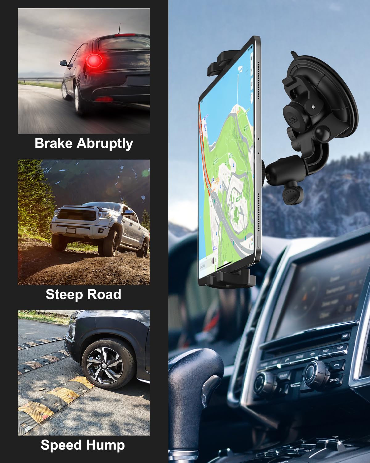 Windshield Car Tablet Holder, Heavy Duty Suction Cup Window Dashboard Tablet Mount For Car/Truck/Vehicle/Suv With 1/4'' Screw Fo