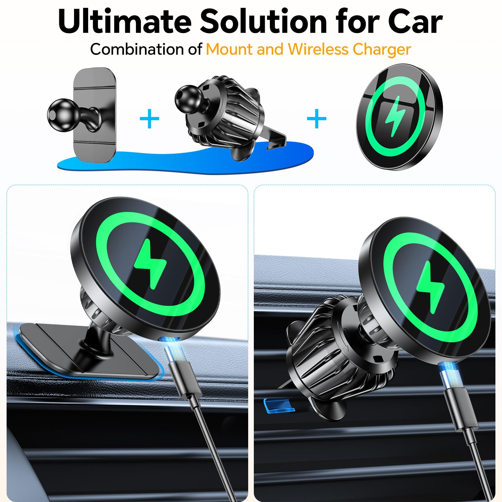 Coolpow For Magsafe Car Mount Charger?100% Stable?15W Magsafe Car Charger Magnetic Phone Holders For Your Car Accessories?360?Ca