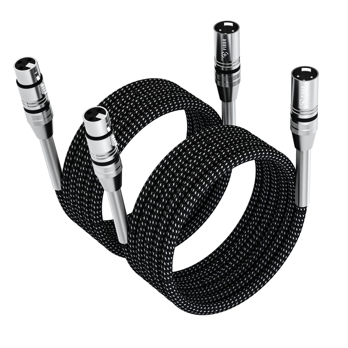 Fibbr Xlr Cable 3Ft 2 Pack, Microphone Cable Nylon Braided Xlr Male To Female Heavy Duty Balanced Microphone Cord Compatible Wit
