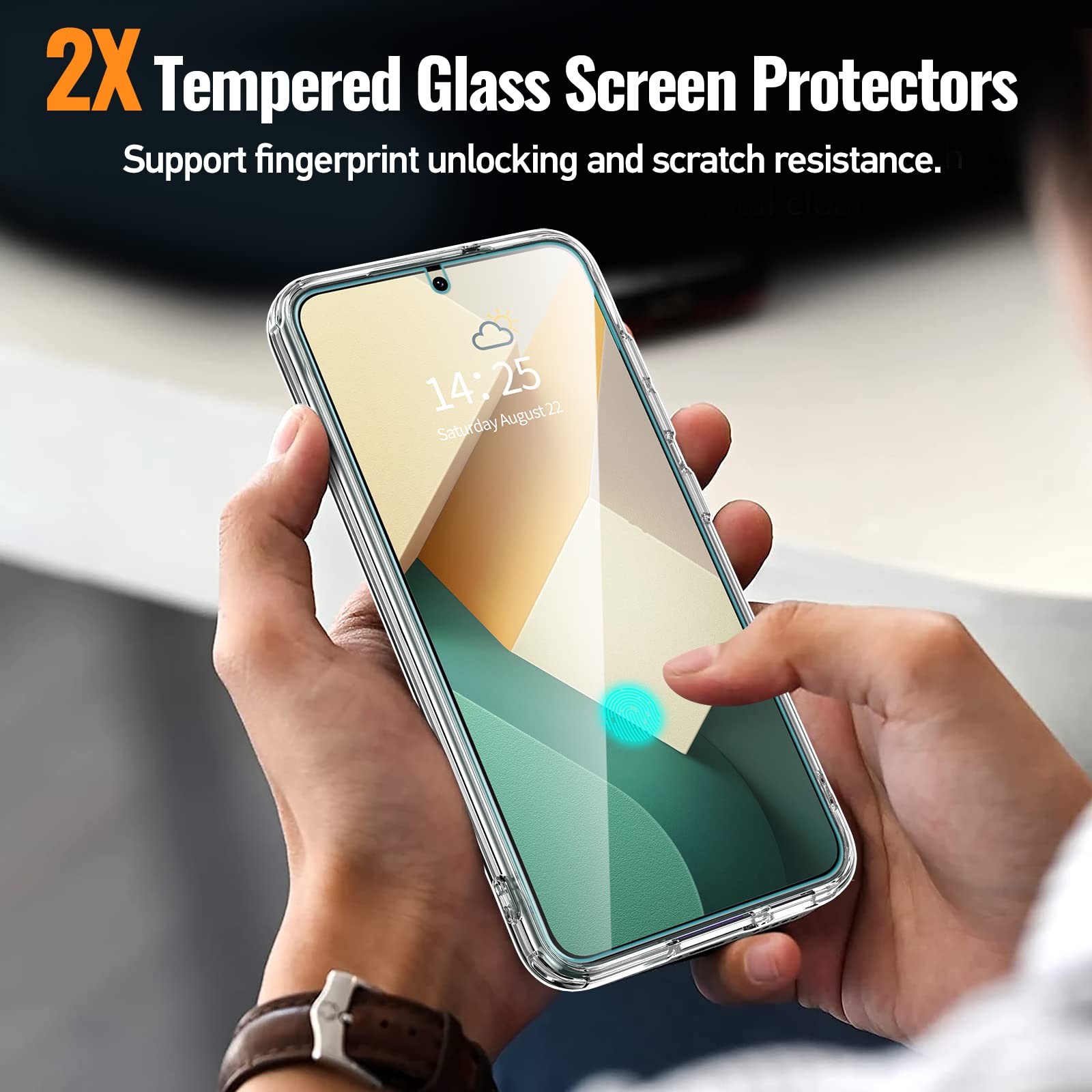Oterkin For Samsung Galaxy S23 Case,[Anti-Yellowing Technology] With [2Pcs Tempered Glass Screen Protector][Built-In 4 Airbags][