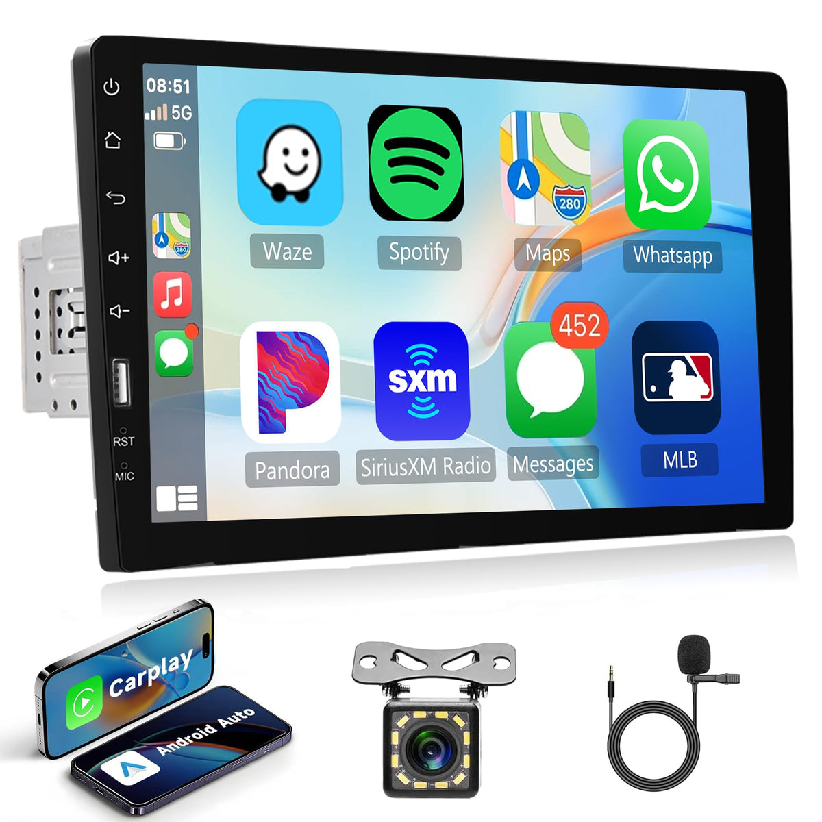 9 Inch Apple Carplay Single Din Touchscreen Car Stereo With Android Auto, Rimoody Car Radio With Bluetooth Ios/Android Mirror Li