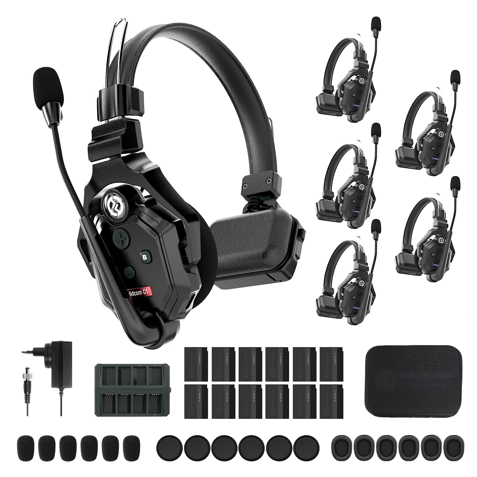 Hollyland Solidcom C1 Wireless Headset Intercom System 6 Person Full Duplex 1100Ft Team Communication Group Talk Single Ear Head