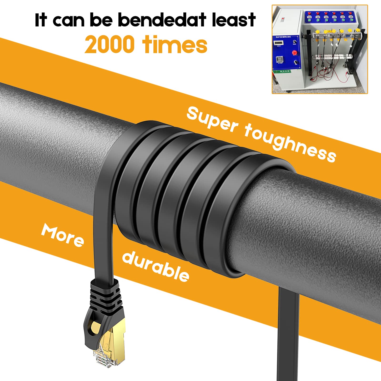 Ercielook Cat8 Ethernet Cable 10 Ft High Speed, Shielded Flat Internet Cable With Clips, Weatherproof S/Ftp Uv Resistant For Rou