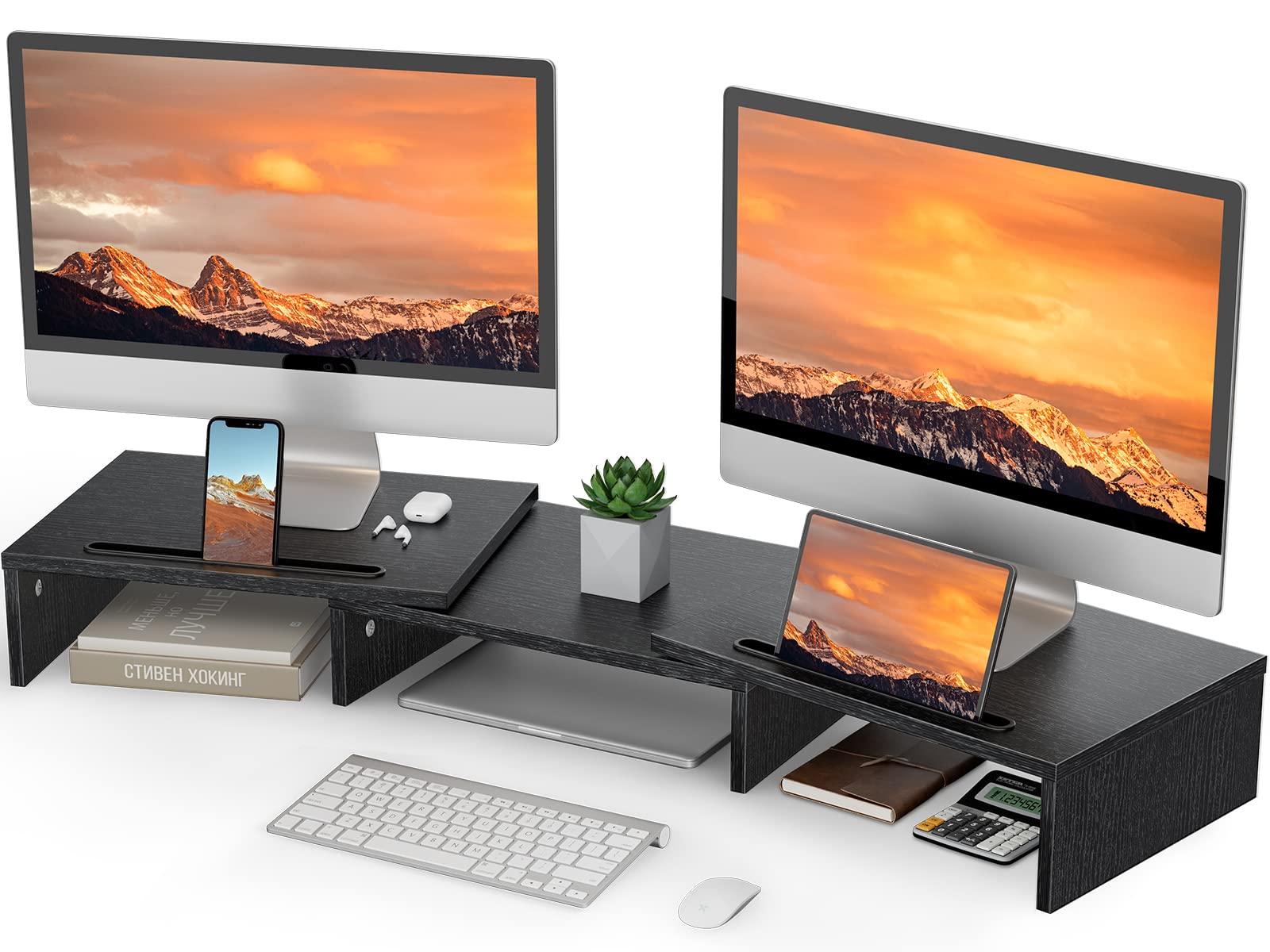 Loryergo Dual Monitor Stand For 2 Monitors, Monitor Stand For Desk, Monitor Riser With Storage, Computer Monitor Stand W/Slot Fo