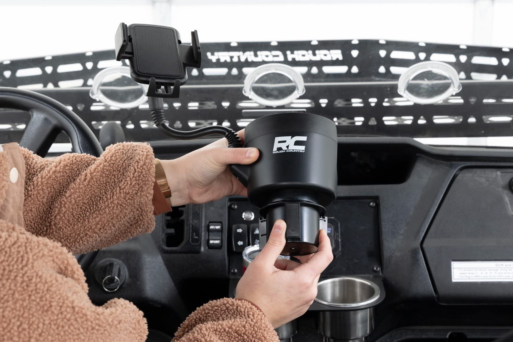 Rough Country 2 In 1 Expanding Cup And Phone Holder   J5054, Black, 2.69In   3.9In Diameter