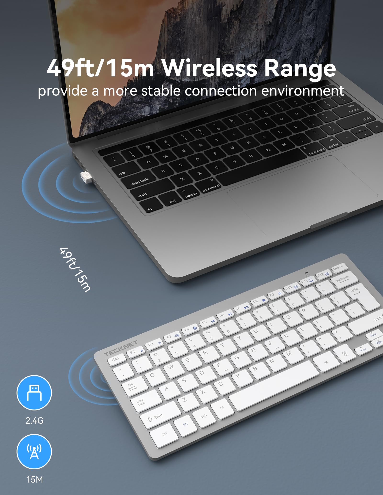 Tecknet 2.4G Wireless Keyboard, Mini Keyboard Compact Computer Keyboard With Media Hotkeys, Silent Small Usb Keyboard For Laptop Pc Desktop Smart Tv Notebook Chromebook Silver