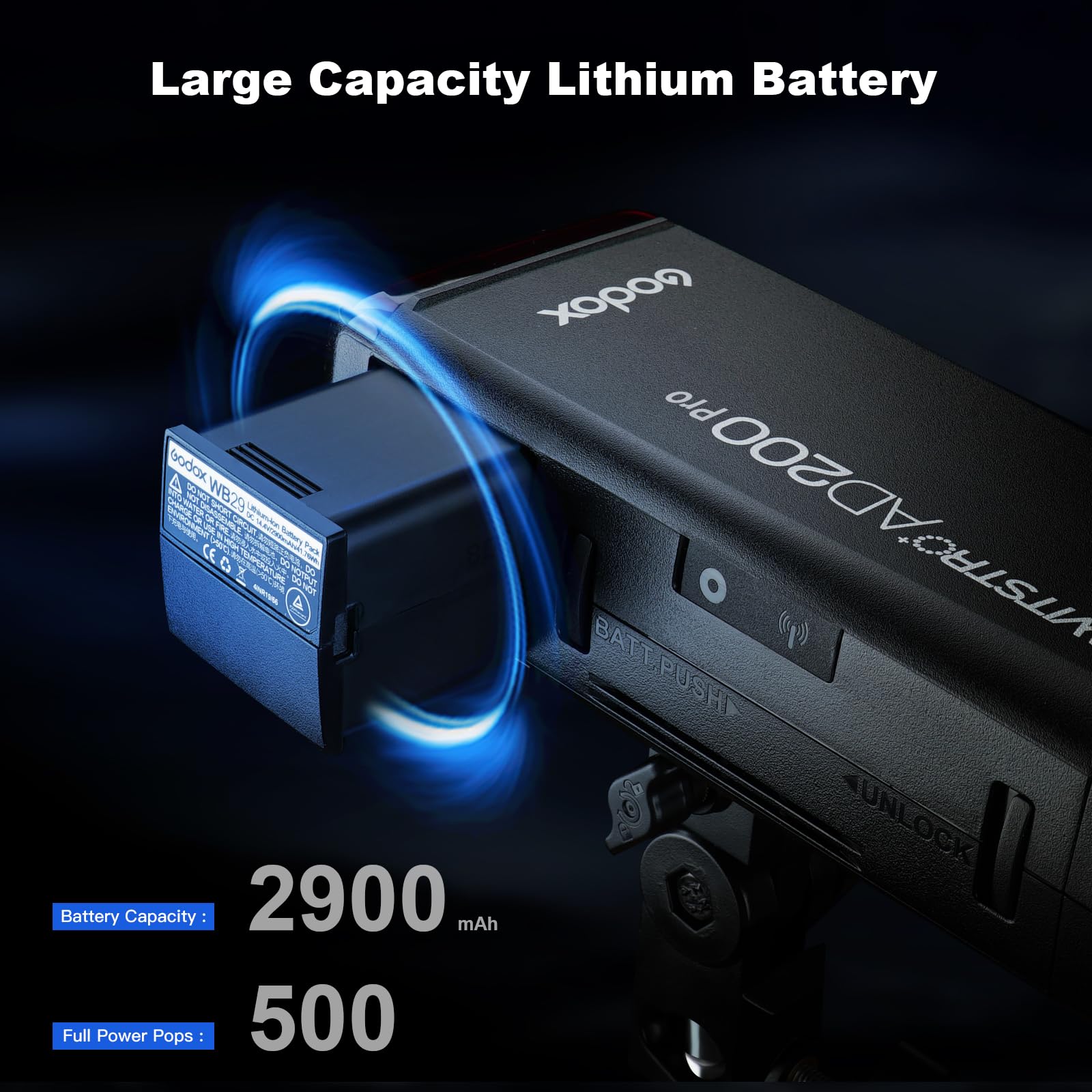 Godox Ad200Pro Godox Ad200 Pro Outdoor Speedlite,200Ws Ttl Hss 1/8000S 2.4G Pocket Flash Strobe Monolight With 2900Mah Lithium B