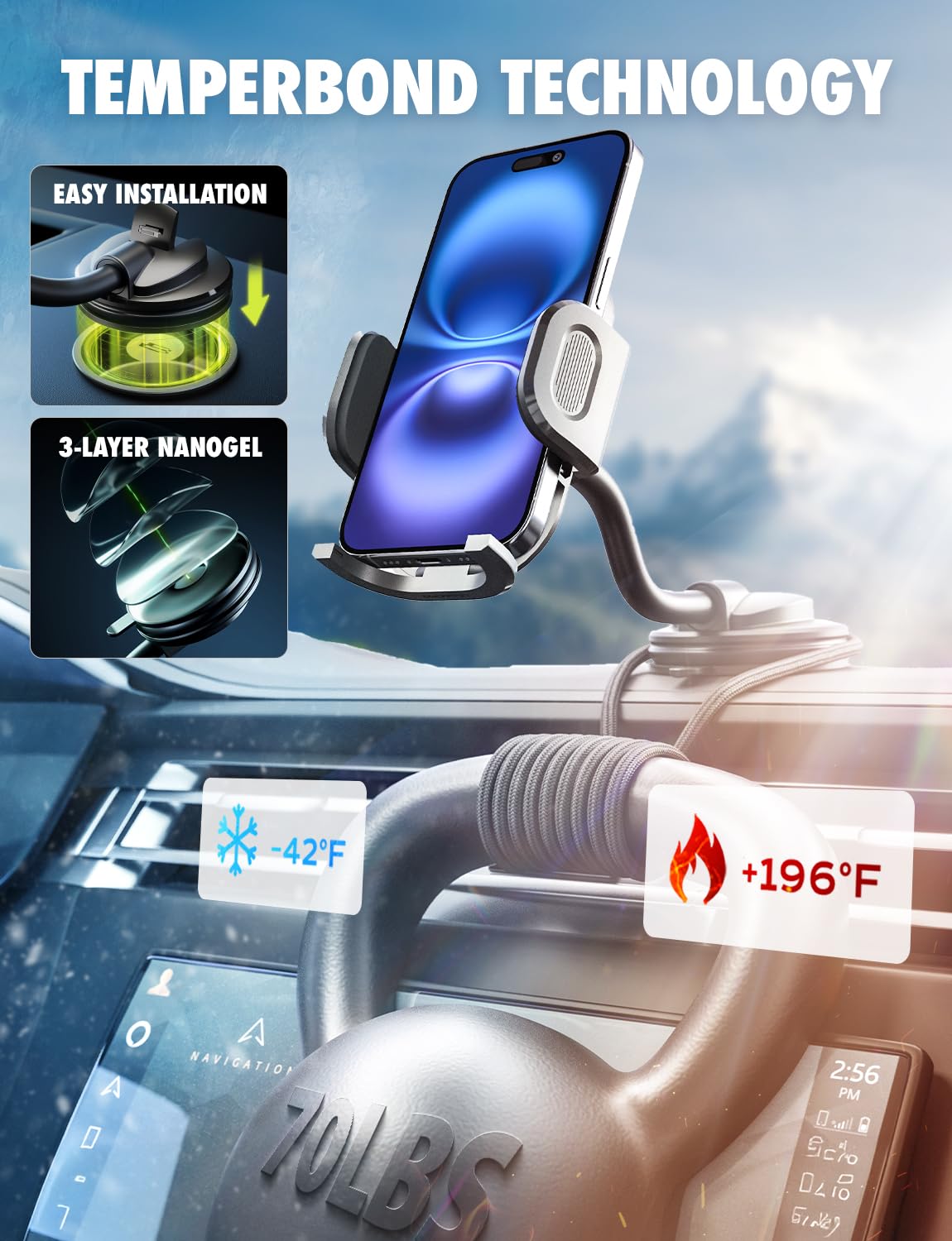 Bracketron Cell Phone Holders For Your Car, 7.5'' Flexible Gooseneck Phone Holder For Car Dashboard & Windshield, One-Hand Relea